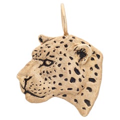 c1993 Gayle Bright Jaguar Bust Pendant Vintage 14k Gold Animal Jewelry