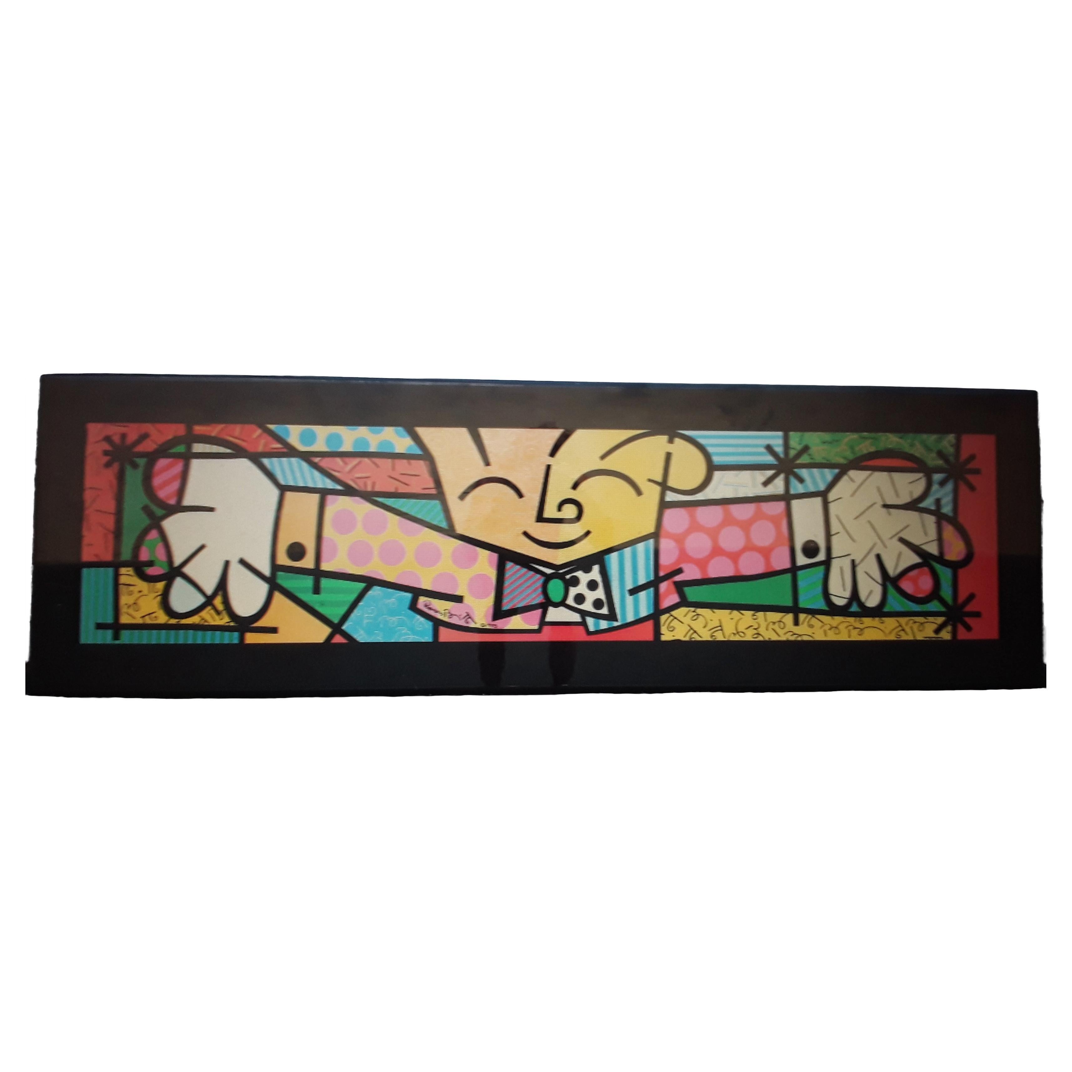 c1993  Vintage Romero Britto Print "Deco Gentleman With His Bowtie" Framed For Sale
