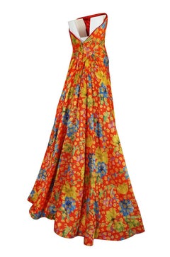 Sully Bonnelly Red and Gold Floral Strapless Trained Dress, circa 1998