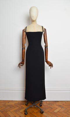 c.1999 Dolce & Gabbana Long Black Bustier Corseted full length Cocktail Dress