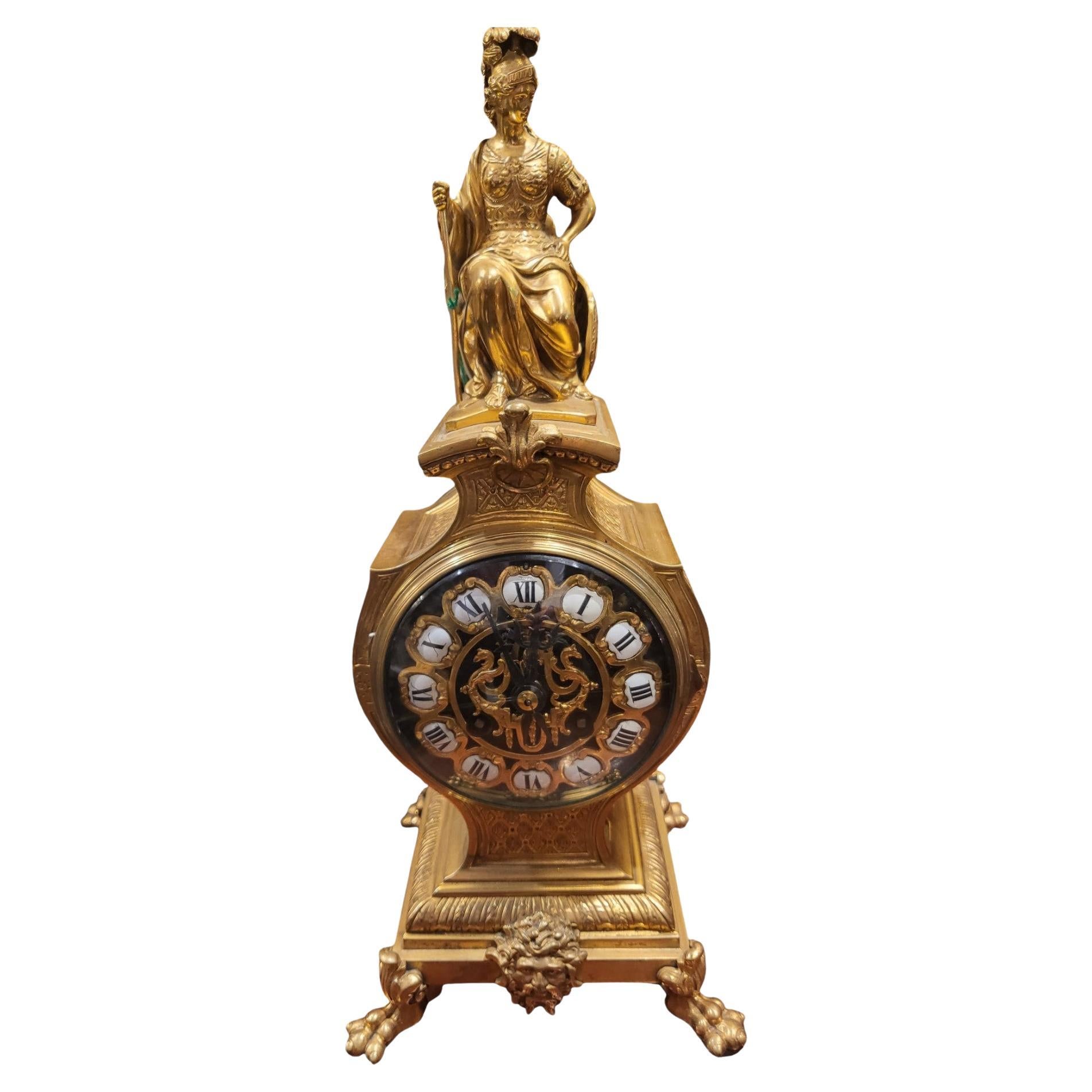 C19rg French Figural Gilt Clock For Sale
