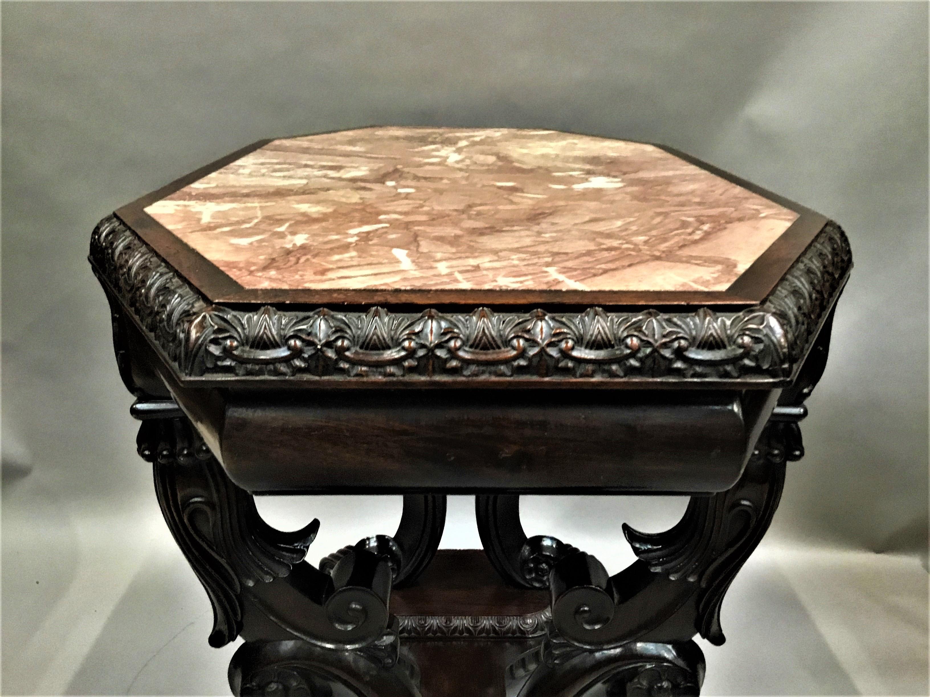 19th Century Anglo Indian Padouk and Marble Centre Table, Ceylonese For Sale 5