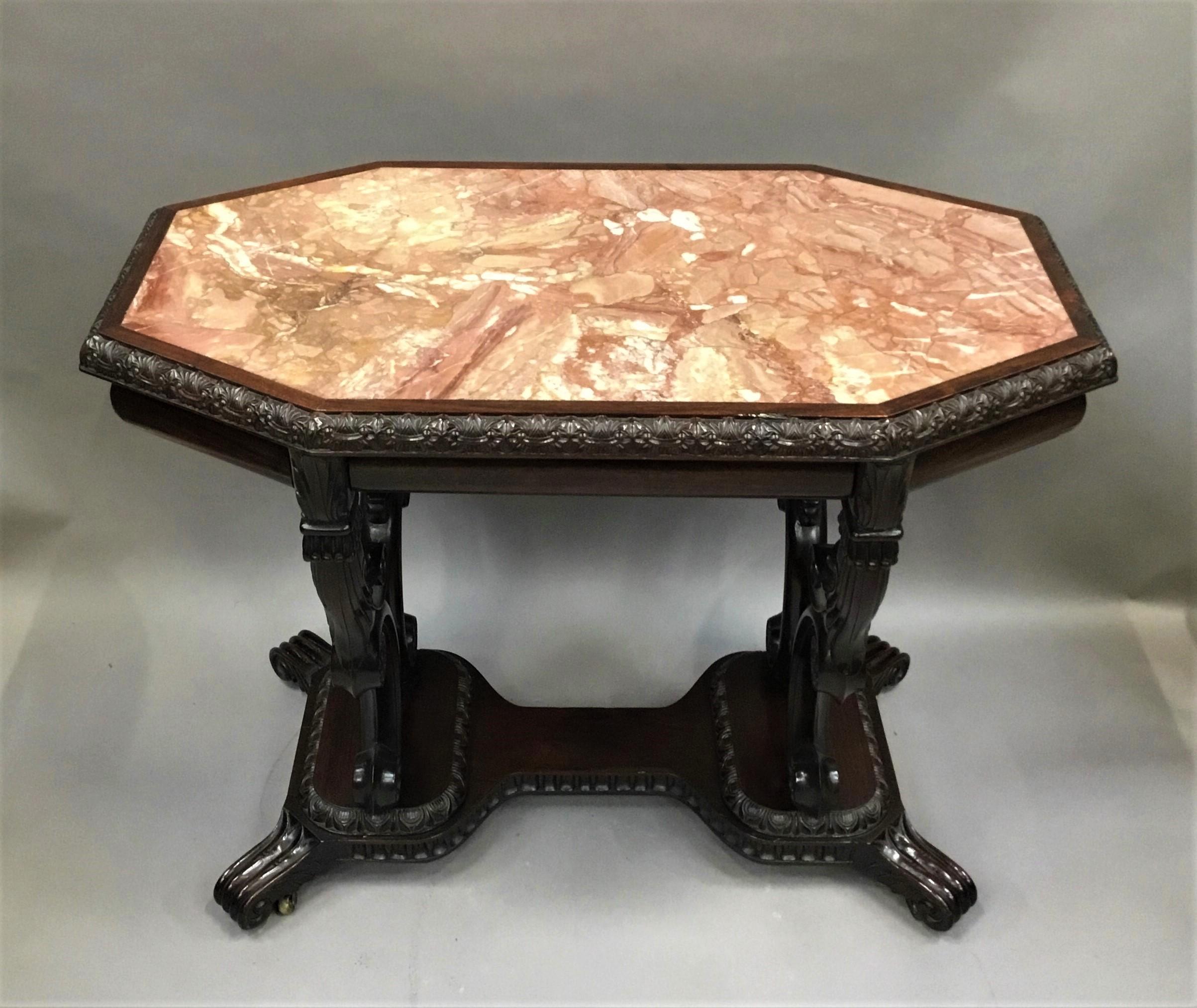 19th Century Anglo Indian Padouk and Marble Centre Table, Ceylonese For Sale 7