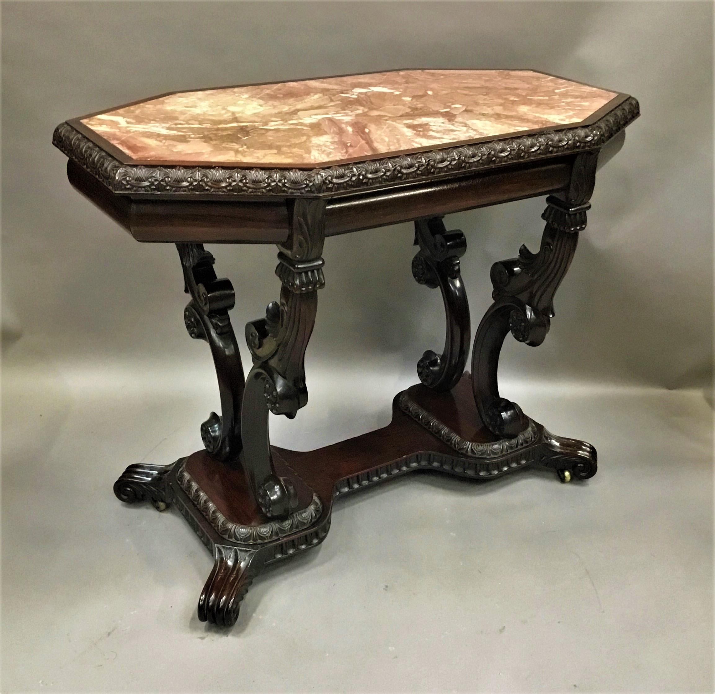 19th Century Anglo Indian Padouk and Marble Centre Table, Ceylonese For Sale 8