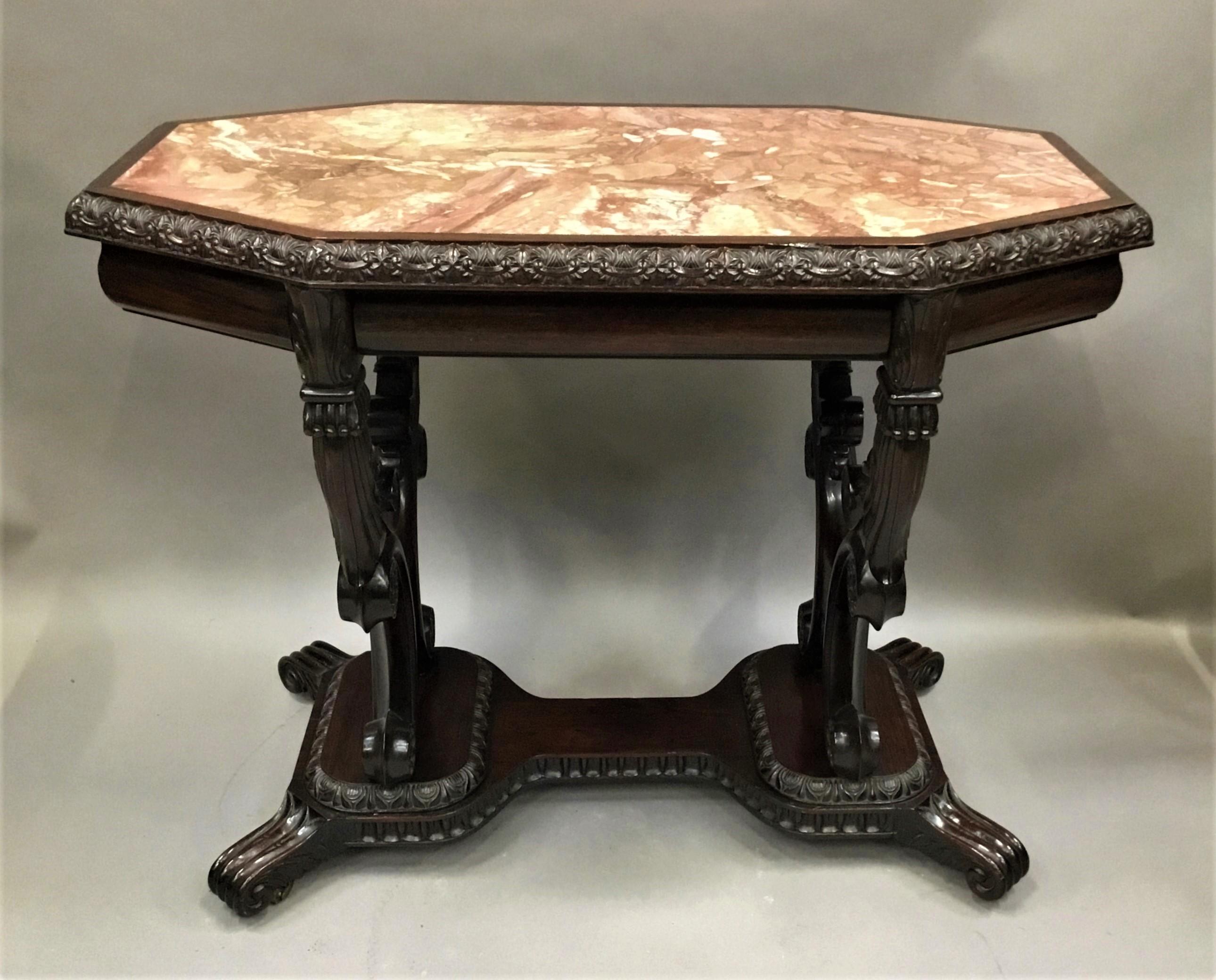 19th Century Anglo Indian Padouk and Marble Centre Table, Ceylonese For Sale 9