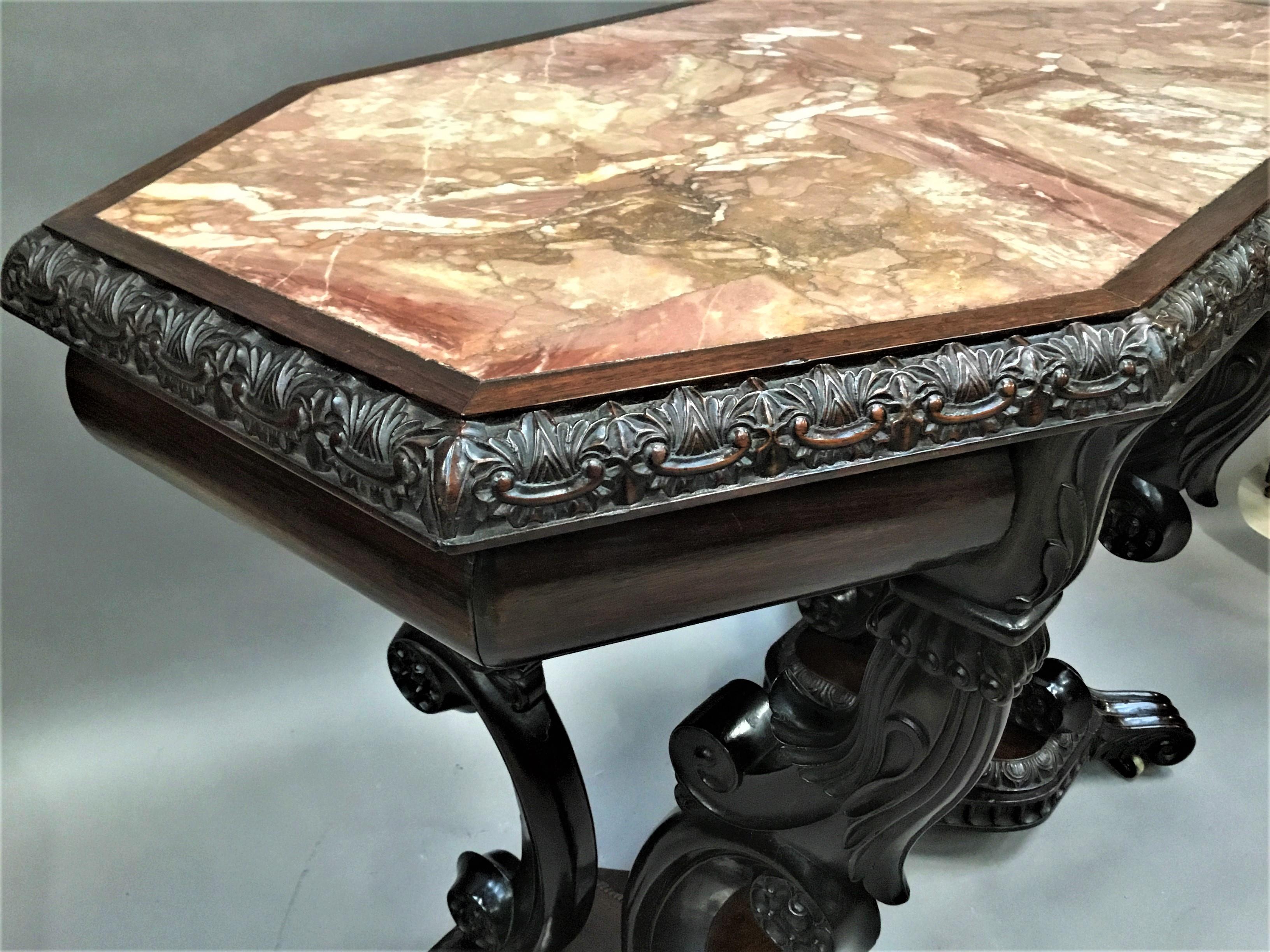 19th Century Anglo Indian Padouk and Marble Centre Table, Ceylonese For Sale 10