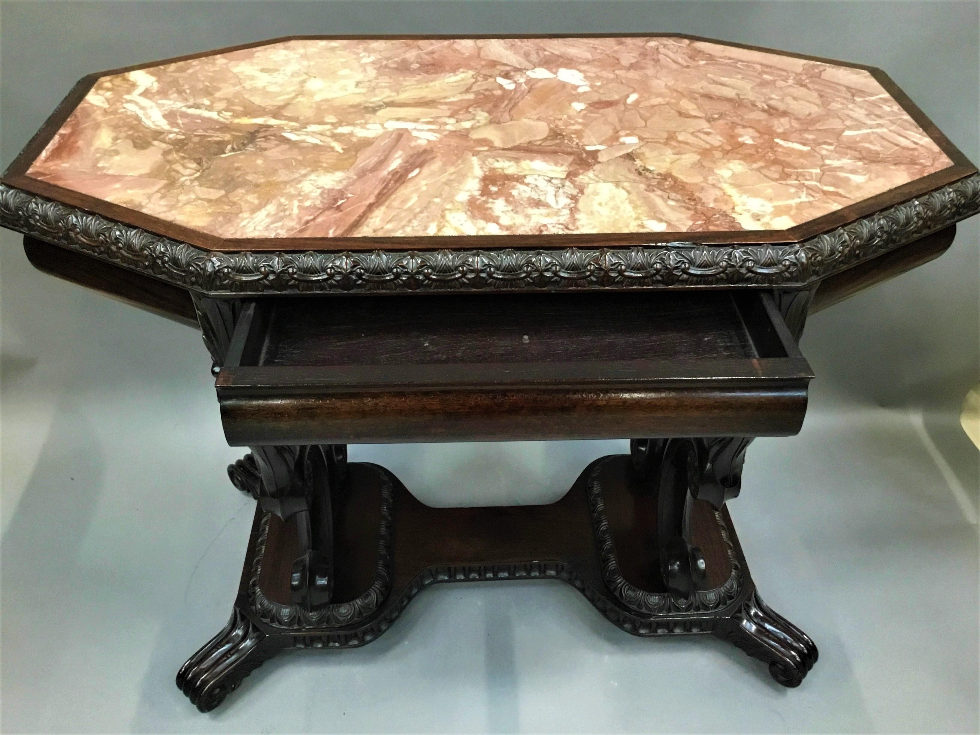 Anglo-Indian 19th Century Anglo Indian Padouk and Marble Centre Table, Ceylonese For Sale