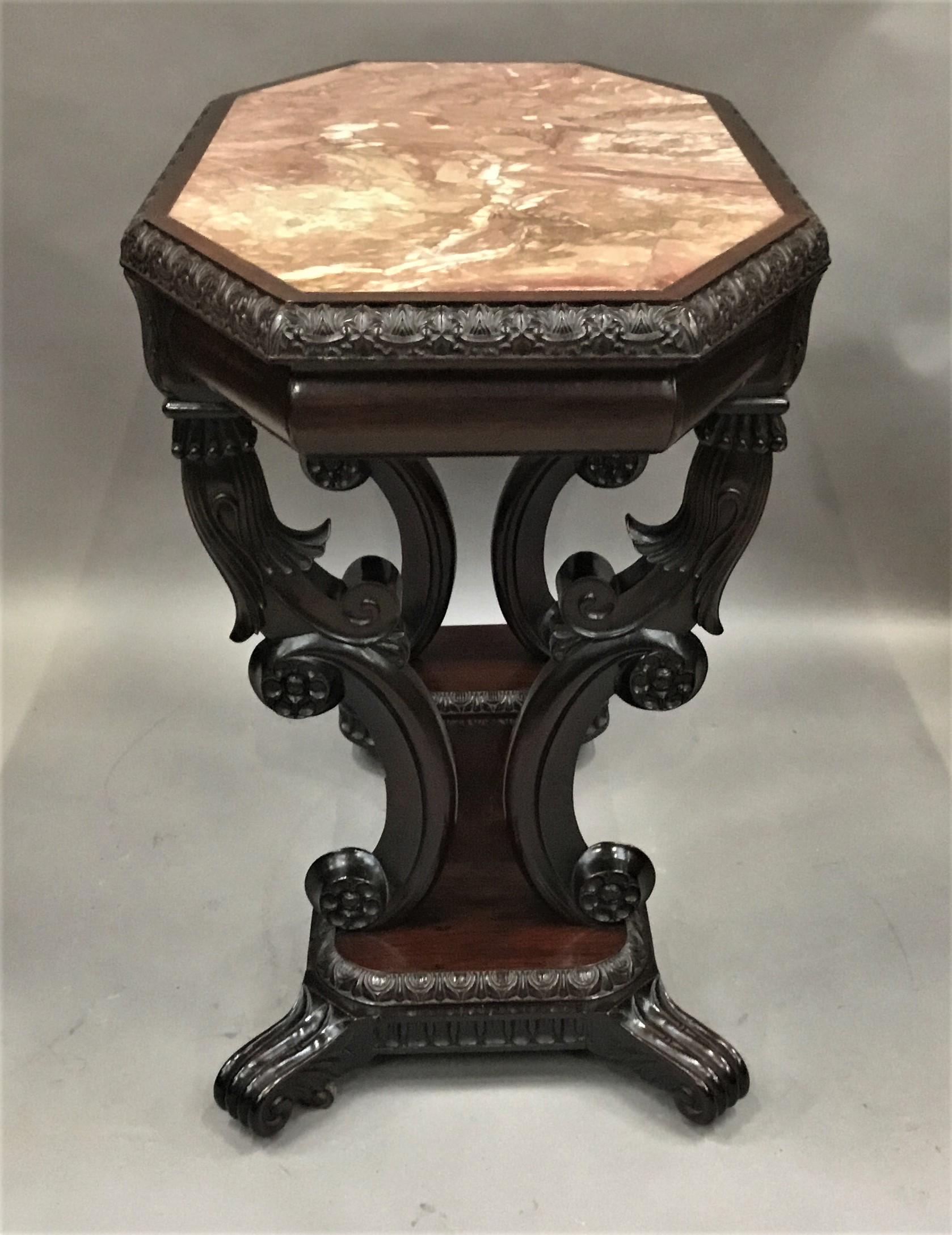 Polished 19th Century Anglo Indian Padouk and Marble Centre Table, Ceylonese For Sale