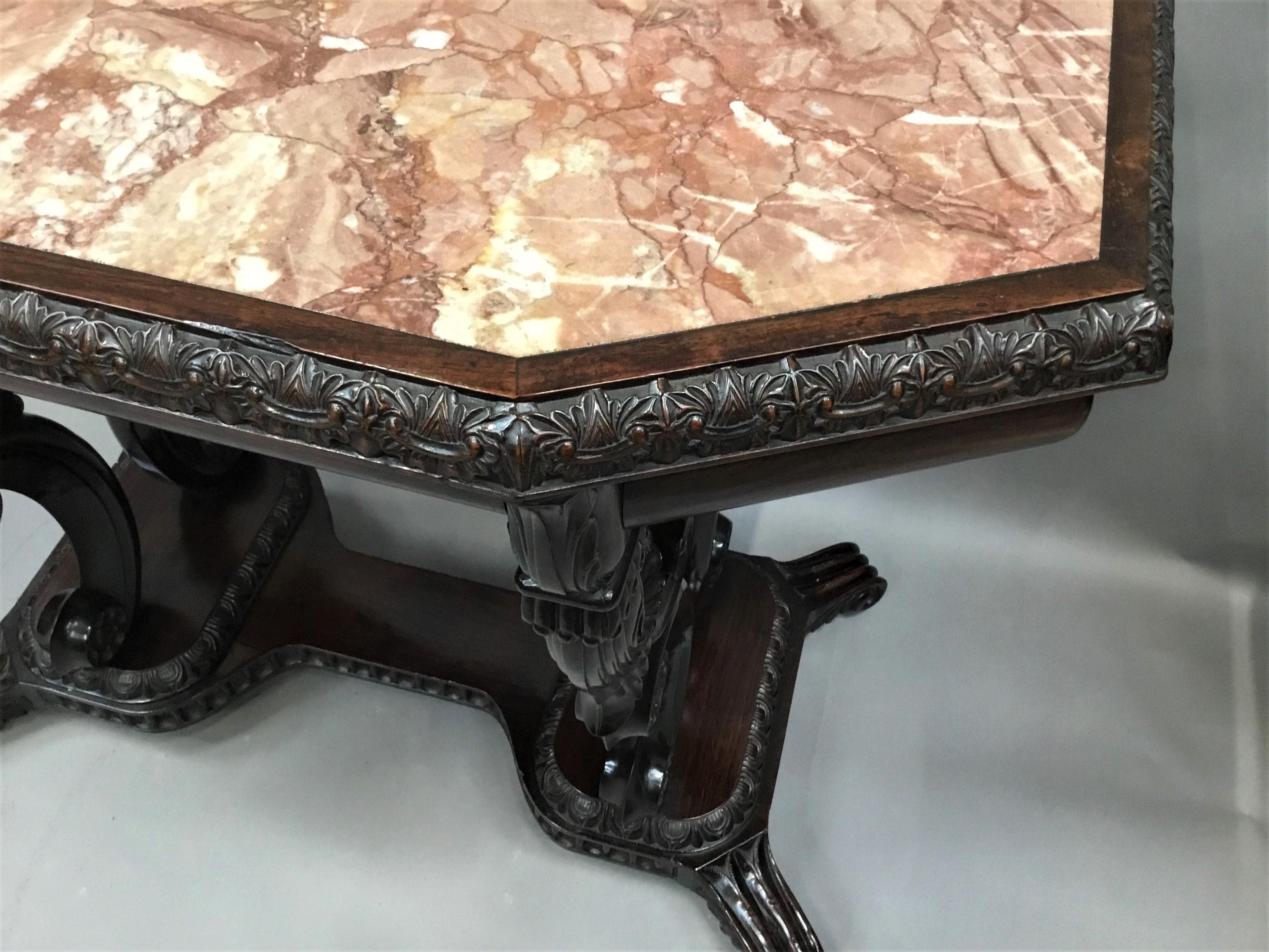 19th Century Anglo Indian Padouk and Marble Centre Table, Ceylonese For Sale 1