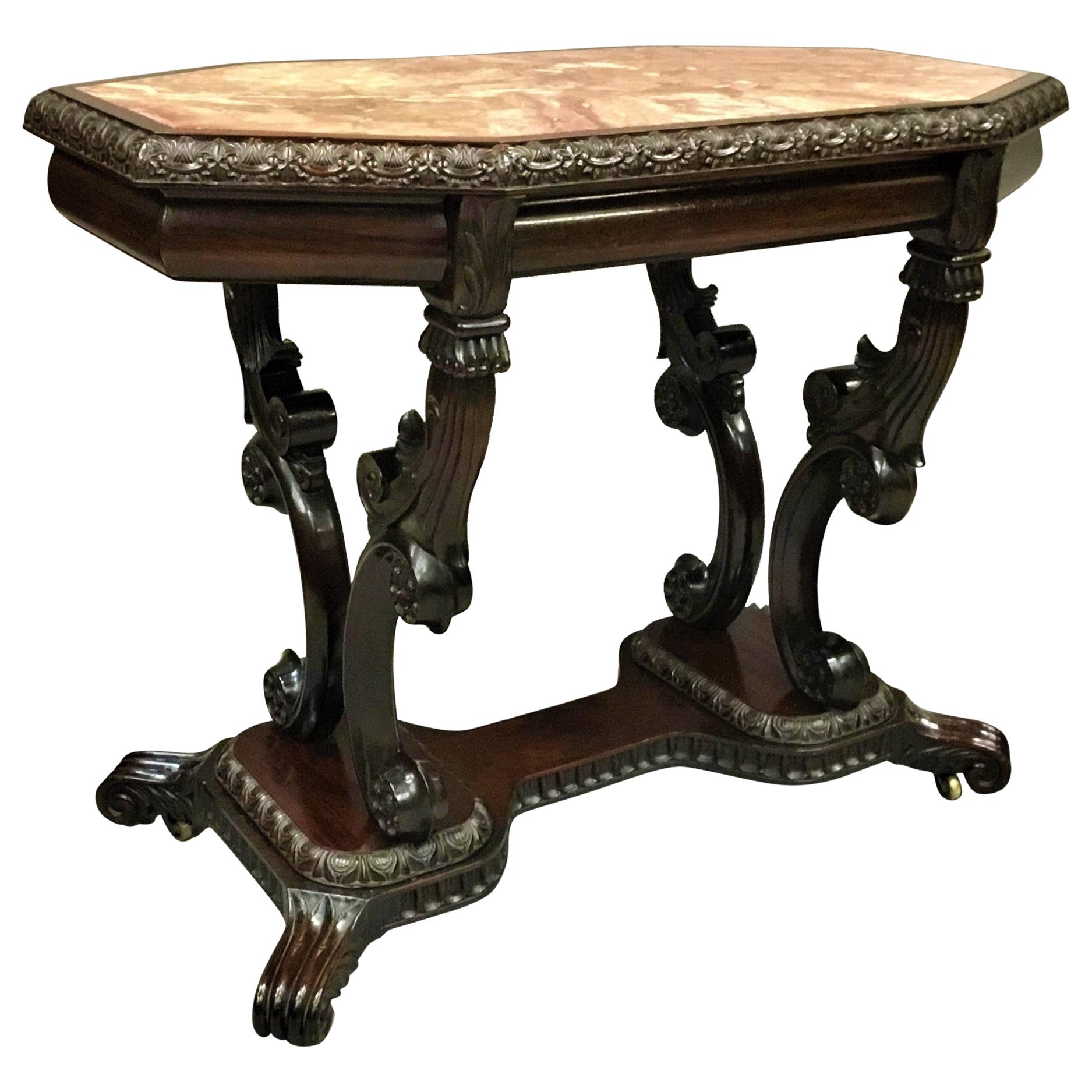 19th Century Anglo Indian Padouk and Marble Centre Table, Ceylonese For Sale