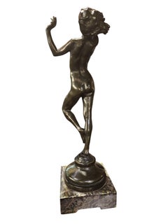 C19th Bronze Female Nude Sculpture on  Marble Base
