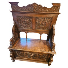 C19th Chêne sculpté Settle
