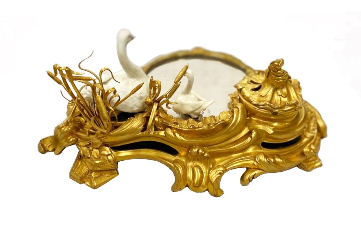 Rococo 19th Century Gilded Ormolu Ink Well, Meissen Style