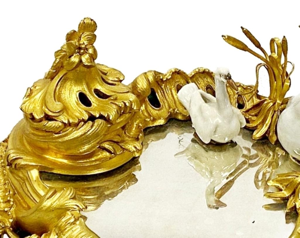 Gilt 19th Century Gilded Ormolu Ink Well, Meissen Style