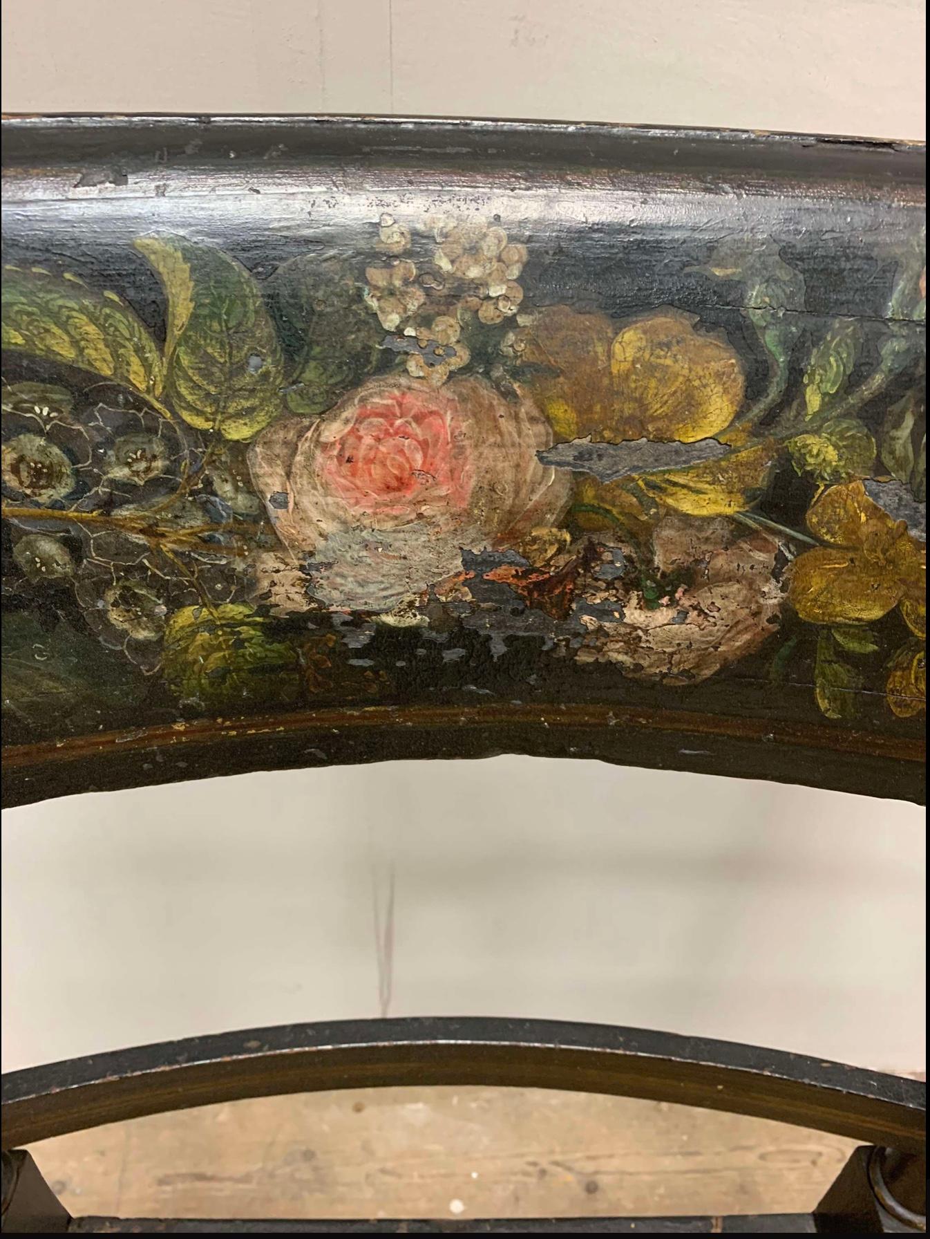 Painted C19th Century painted chair with flower decoration For Sale