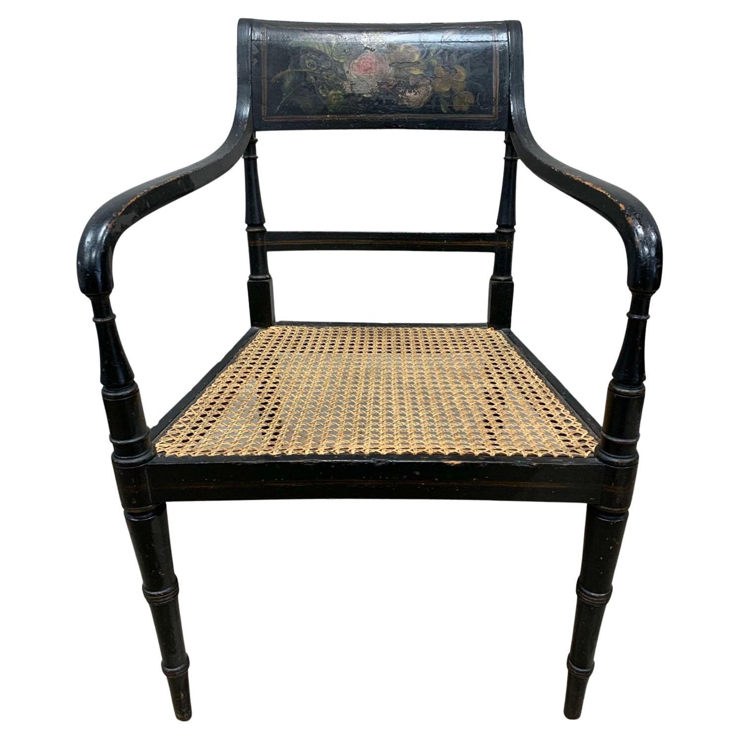 C19th Century painted chair with flower decoration