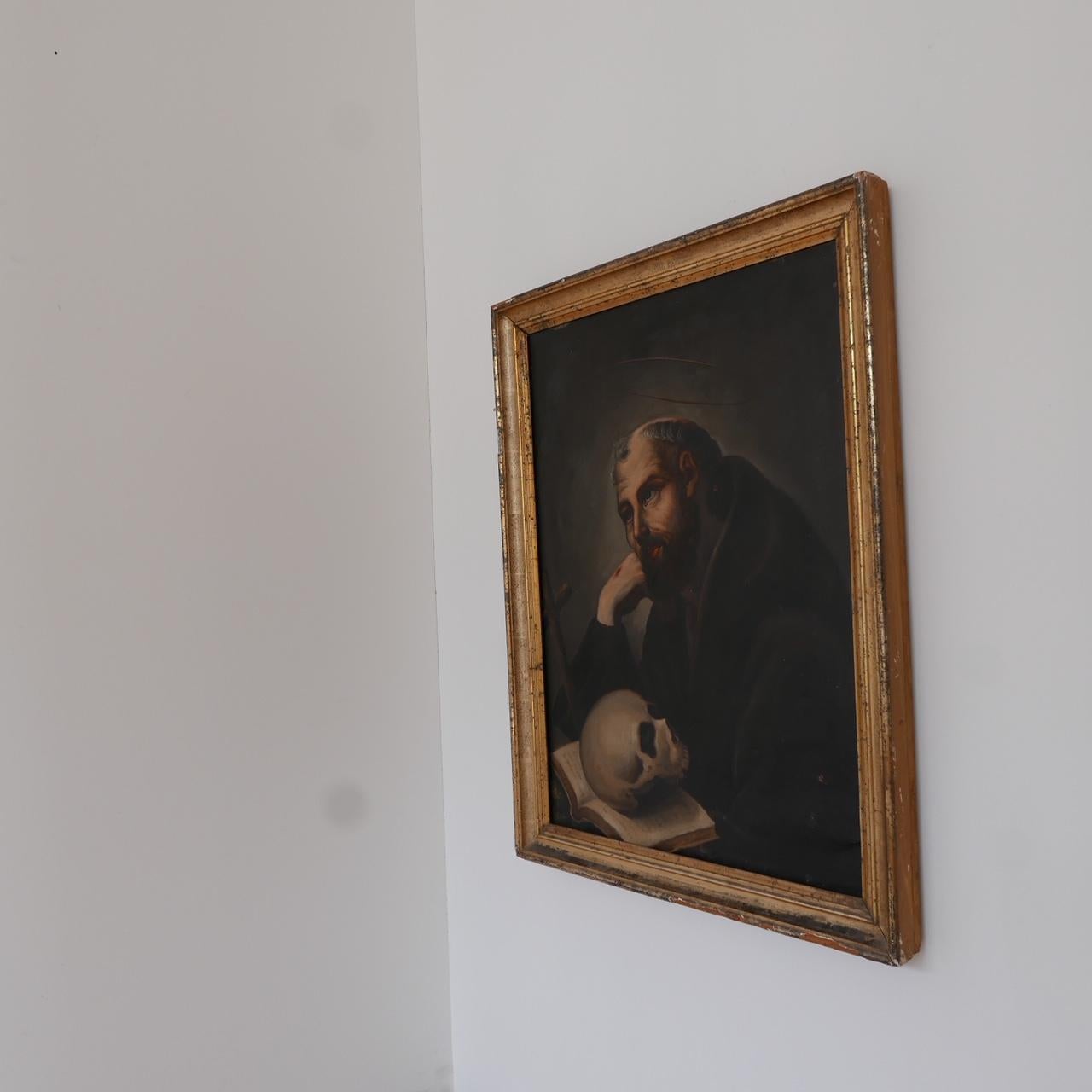 Gothic St. Jerome Religious Painting, circa 19th Century For Sale
