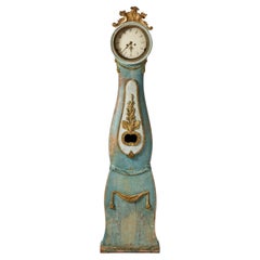 Antique C19th Century Swedish Long Case Clock with Gilded Decoration & Original Paint 