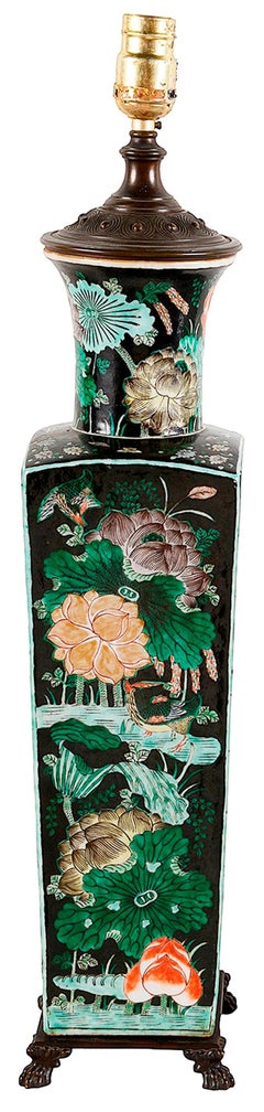 19th Century Chinese Famille Noire Porcelain Vase / Lamp
