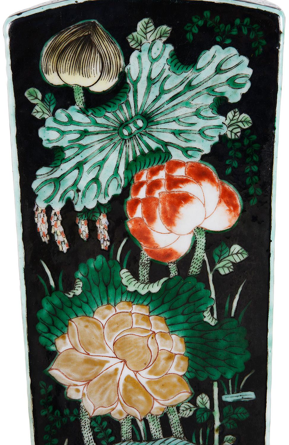 19th Century Chinese Famille Noire Porcelain Vase / Lamp In Good Condition For Sale In Brighton, Sussex