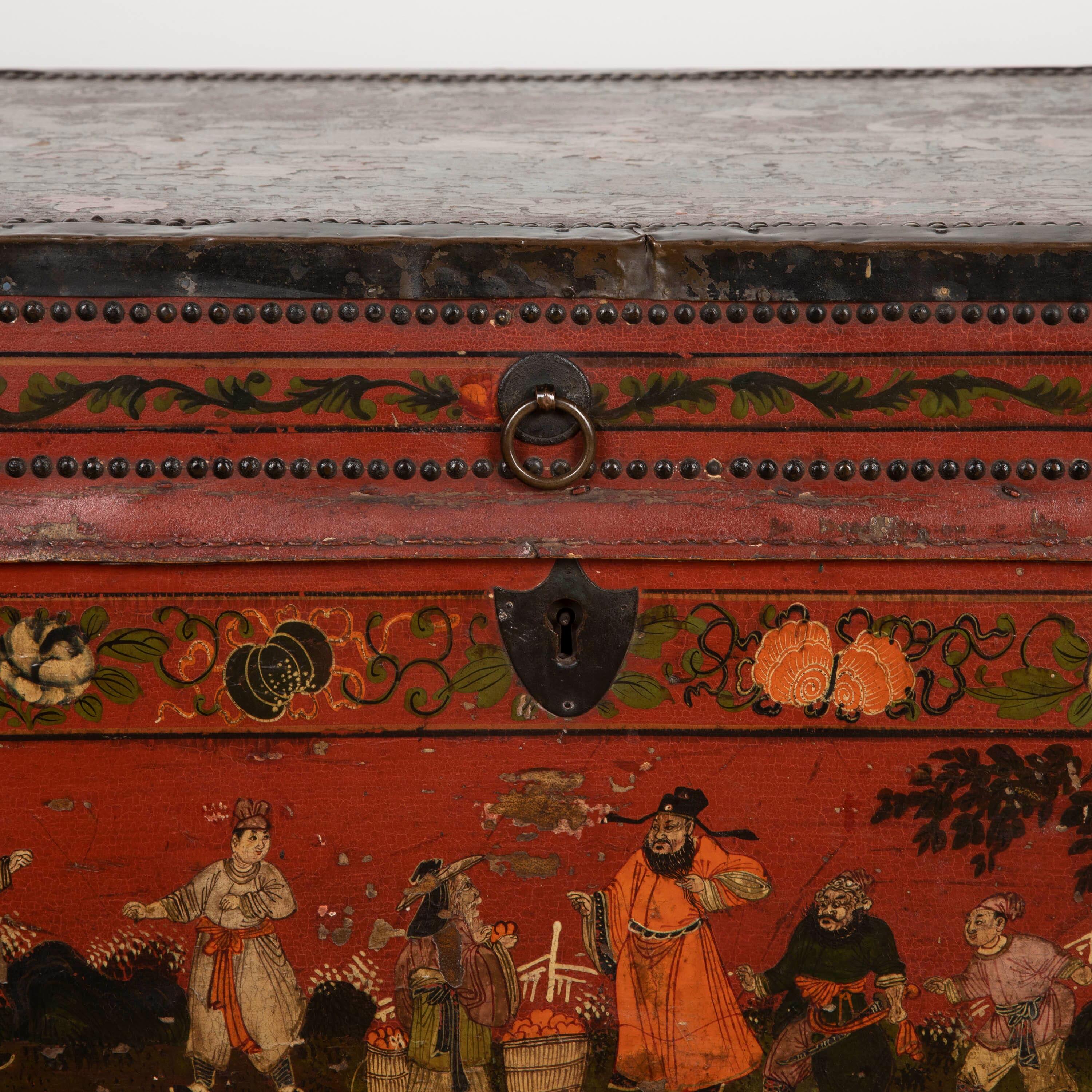 Chinese C19th Chinoiserie Decorated Trunk For Sale