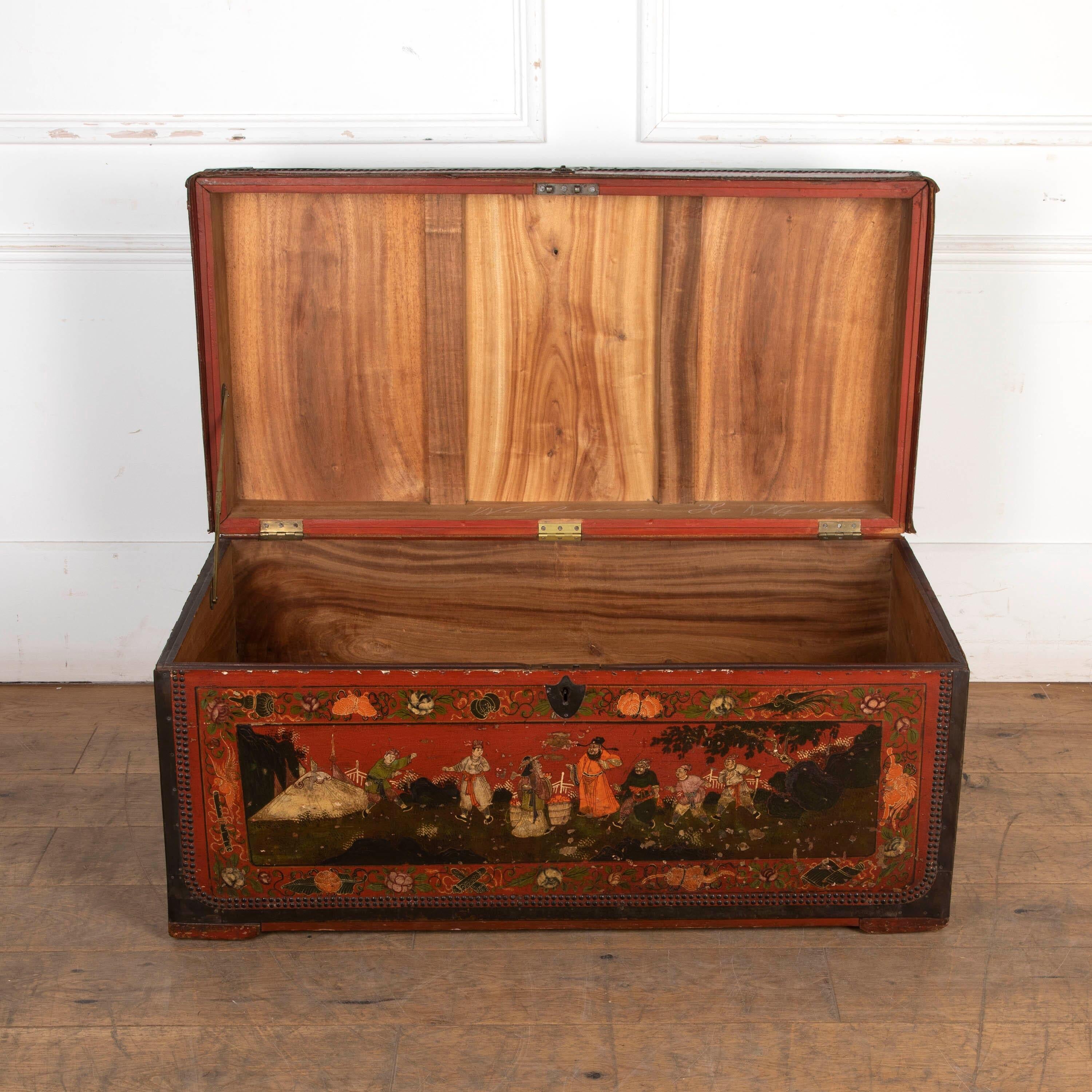 Early 19th Century C19th Chinoiserie Decorated Trunk For Sale