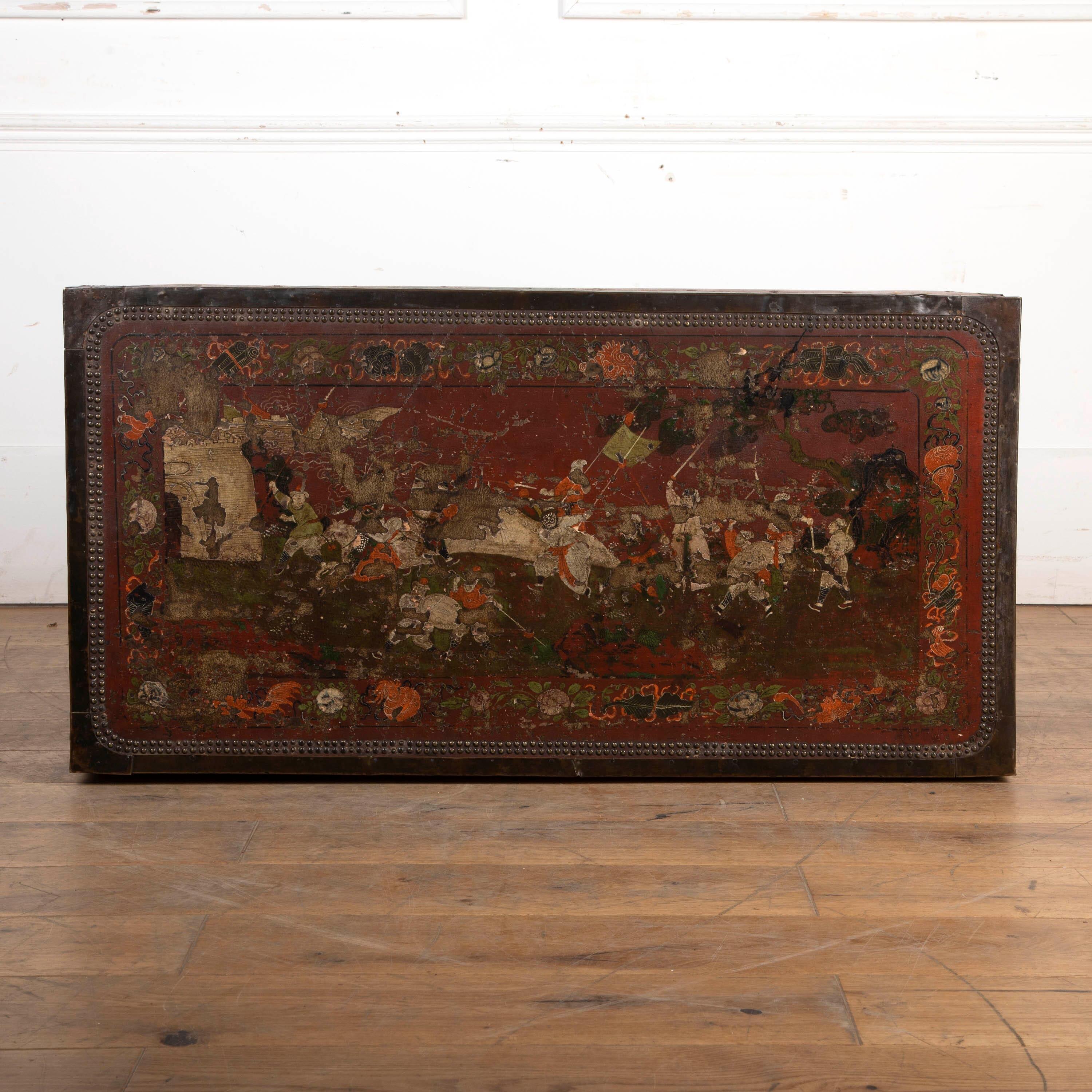 Brass C19th Chinoiserie Decorated Trunk For Sale