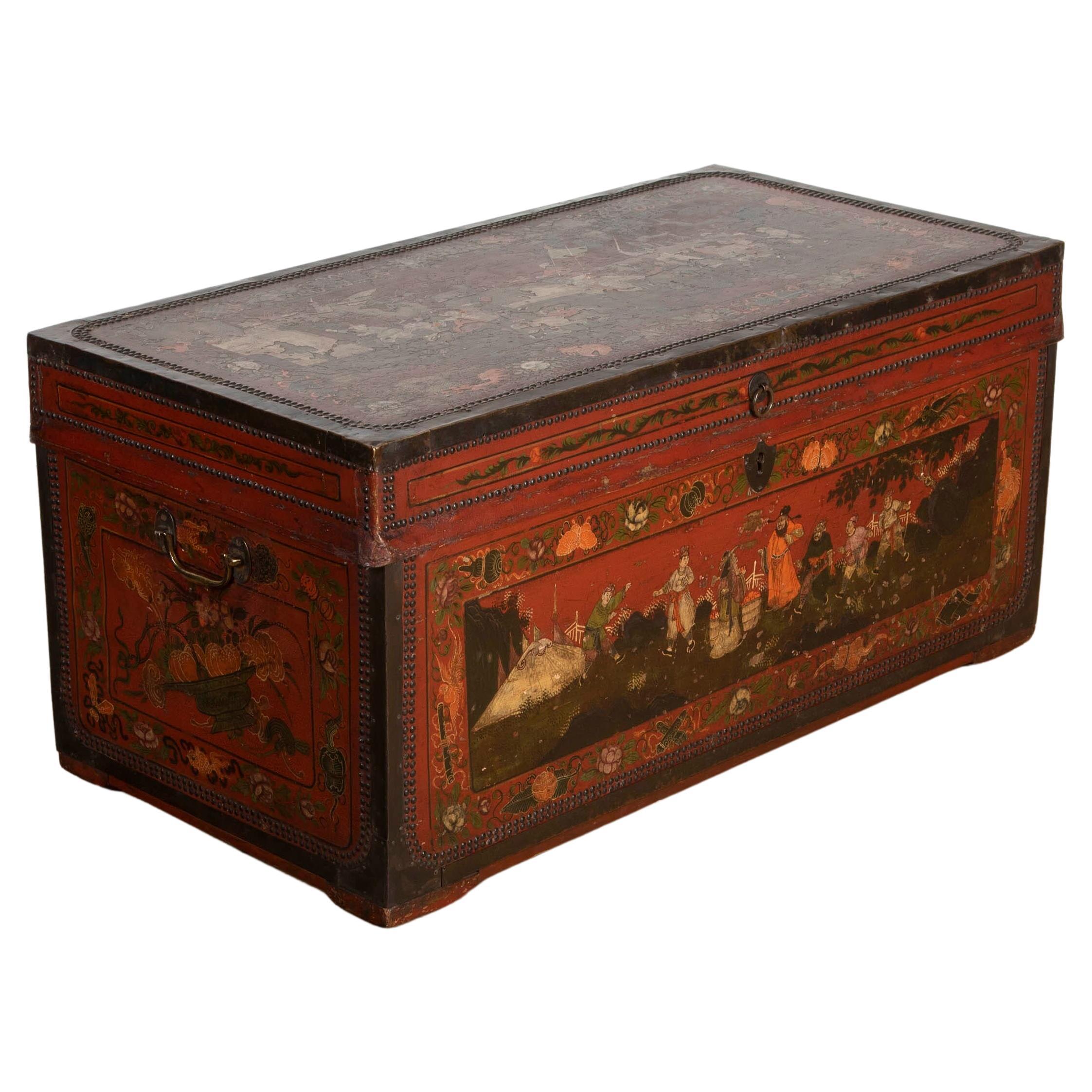 C19th Chinoiserie Decorated Trunk For Sale