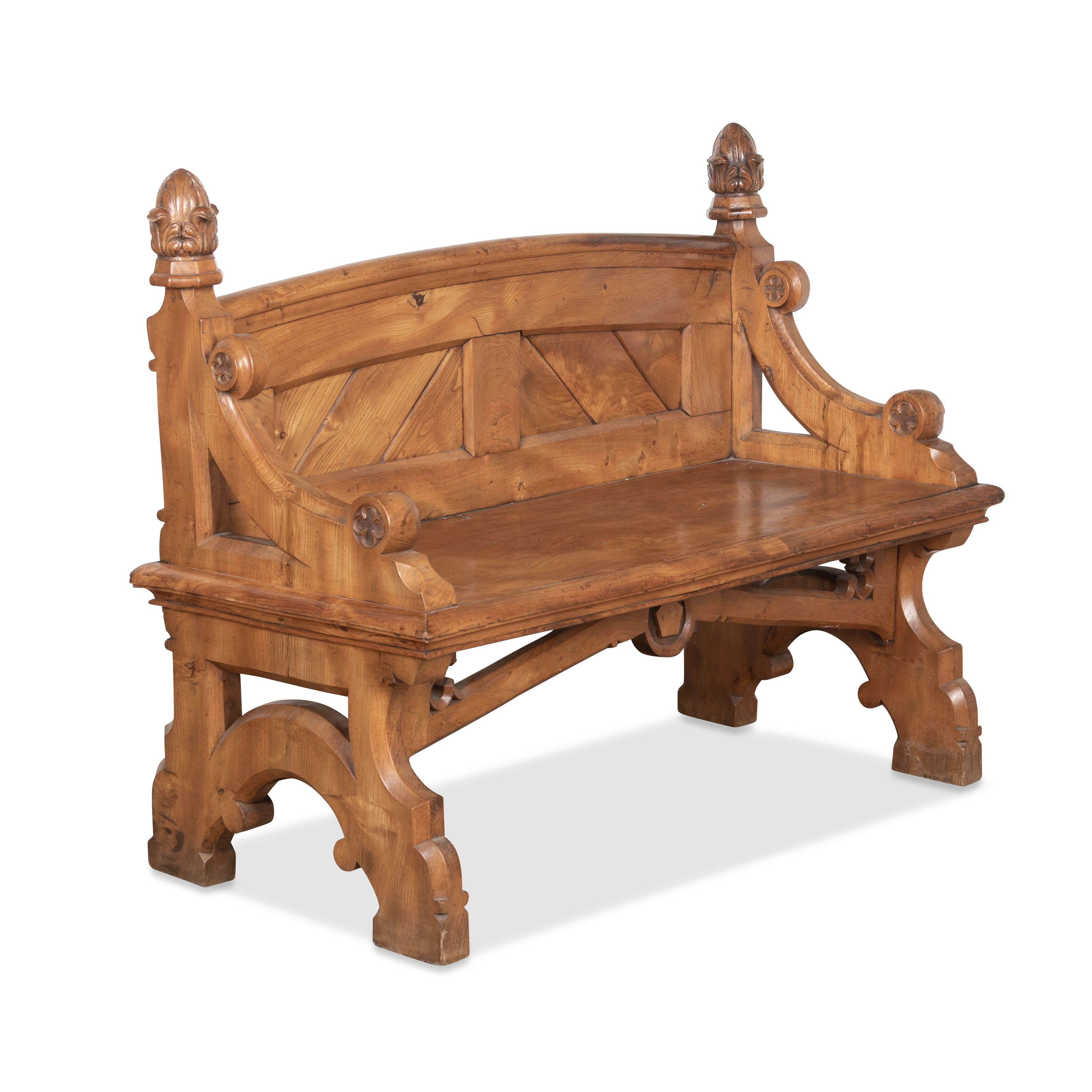 Gothic C19th Country House Elm Bench (pair available) For Sale