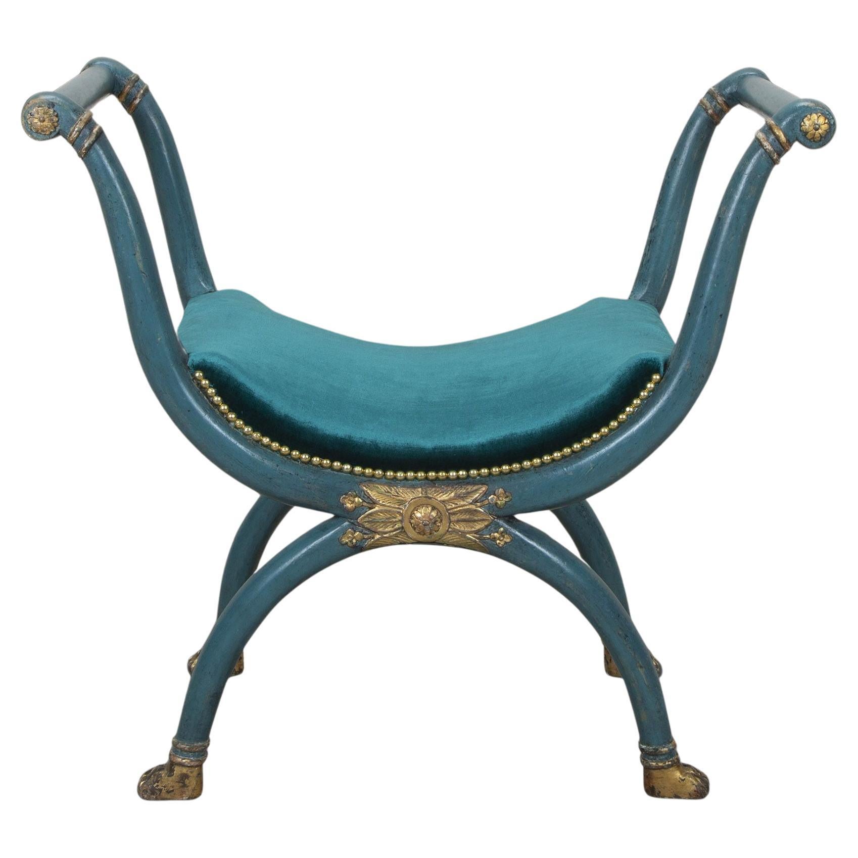 C19th Decorated X-frame Window Seat/Stool