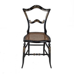 C.19th Ebonised Chinoiserie Chair Mother-of-Pearl Inlay & Parcel-Gilt Decoration
