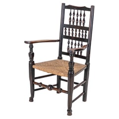 C.19th Elm & Ash Lancashire Binsensitz Country Elbow Chair Schnitzersessel, geschnitzter Sessel