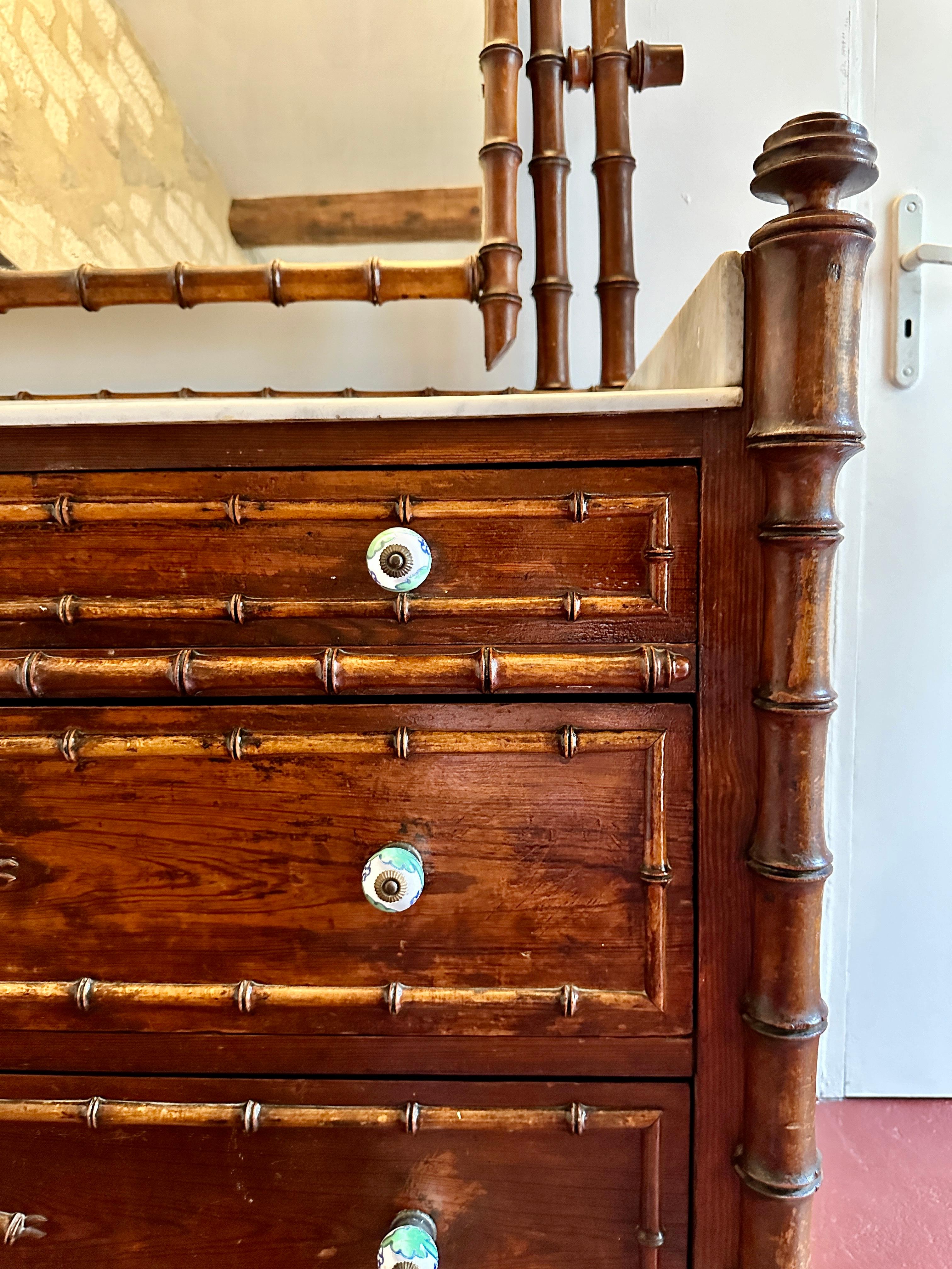 C19th French Faux Bamboo & Marble Dresser For Sale 3