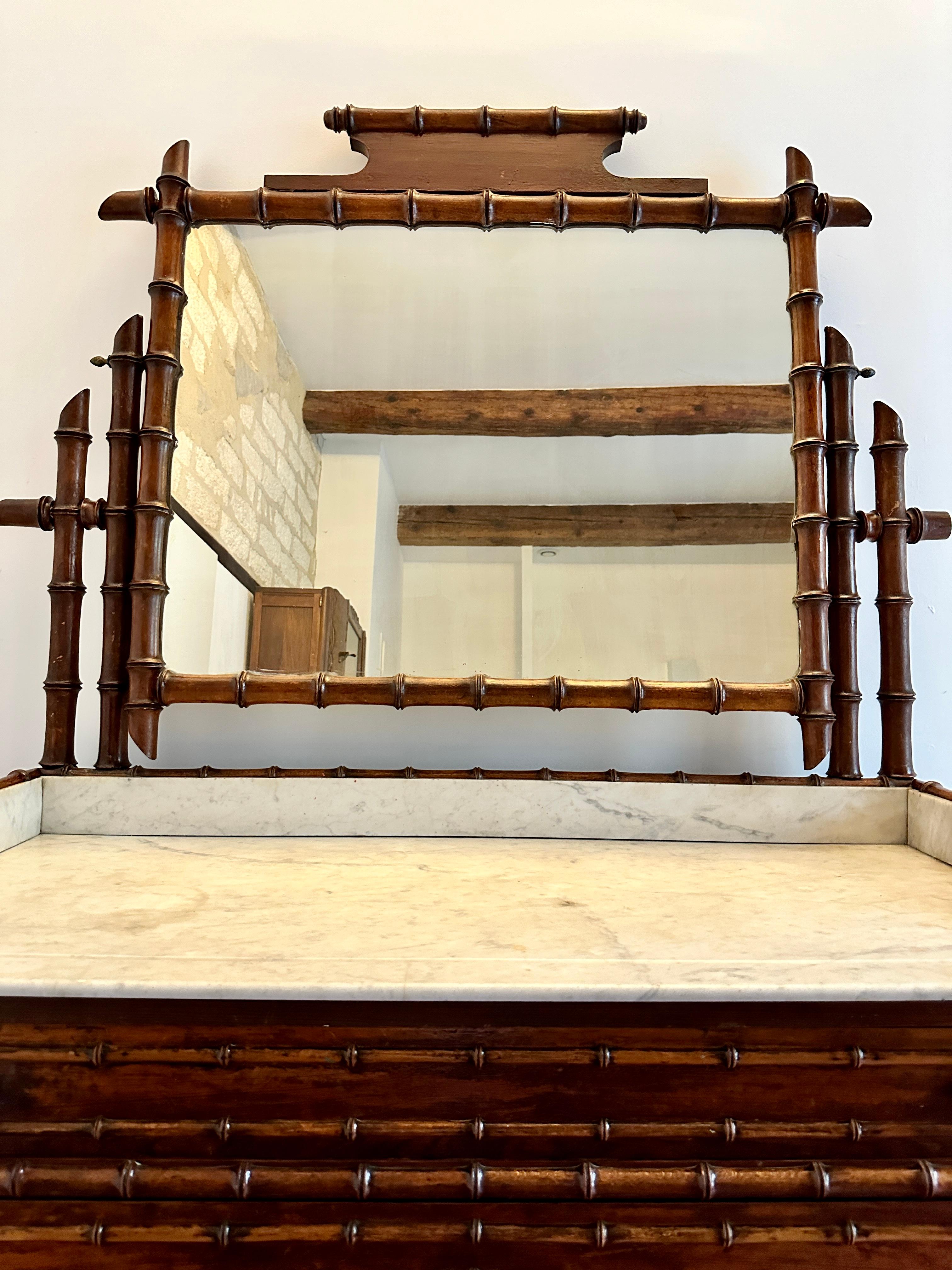 Turned C19th French Faux Bamboo & Marble Dresser For Sale