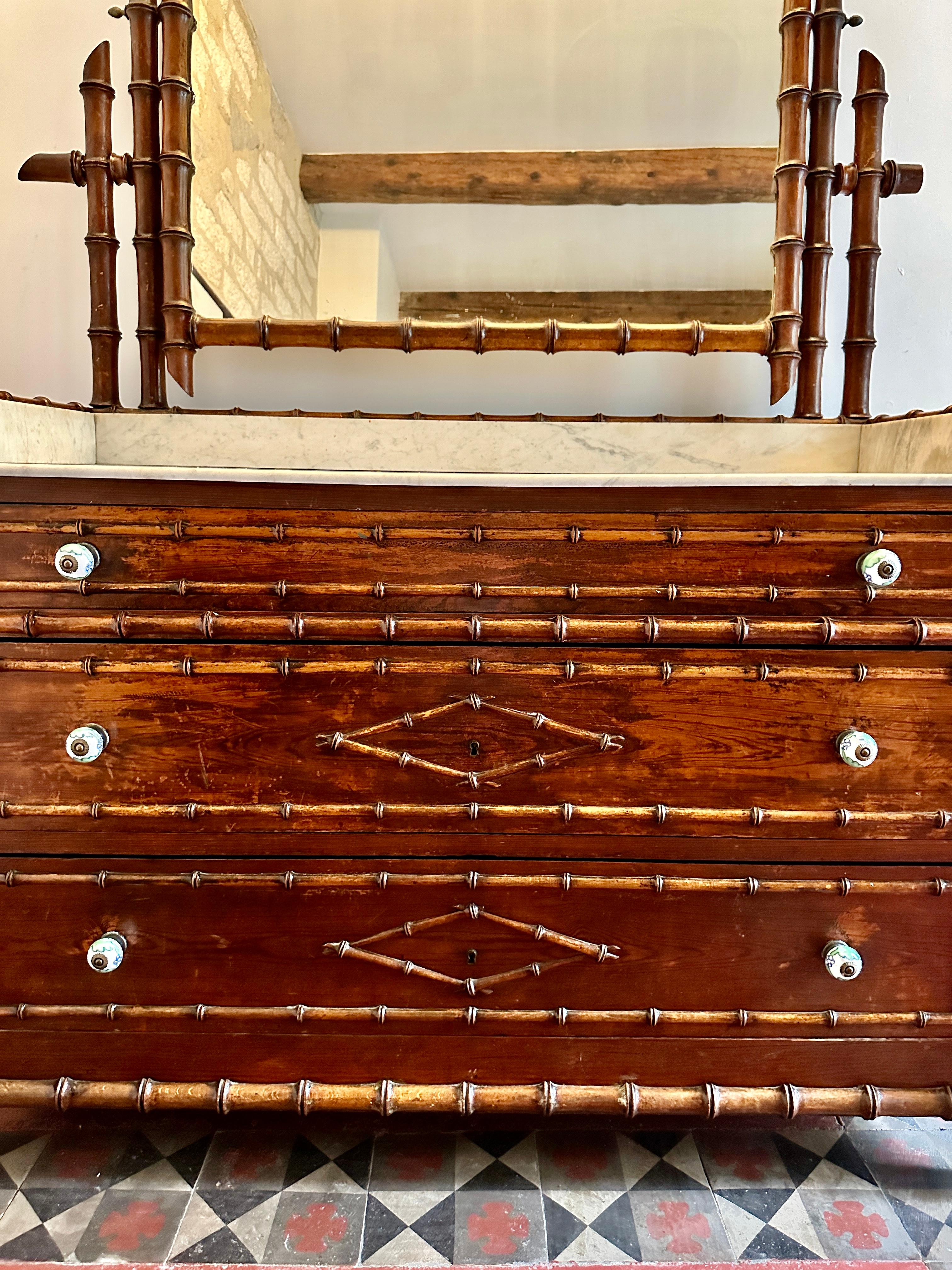 C19th French Faux Bamboo & Marble Dresser In Good Condition For Sale In London, GB