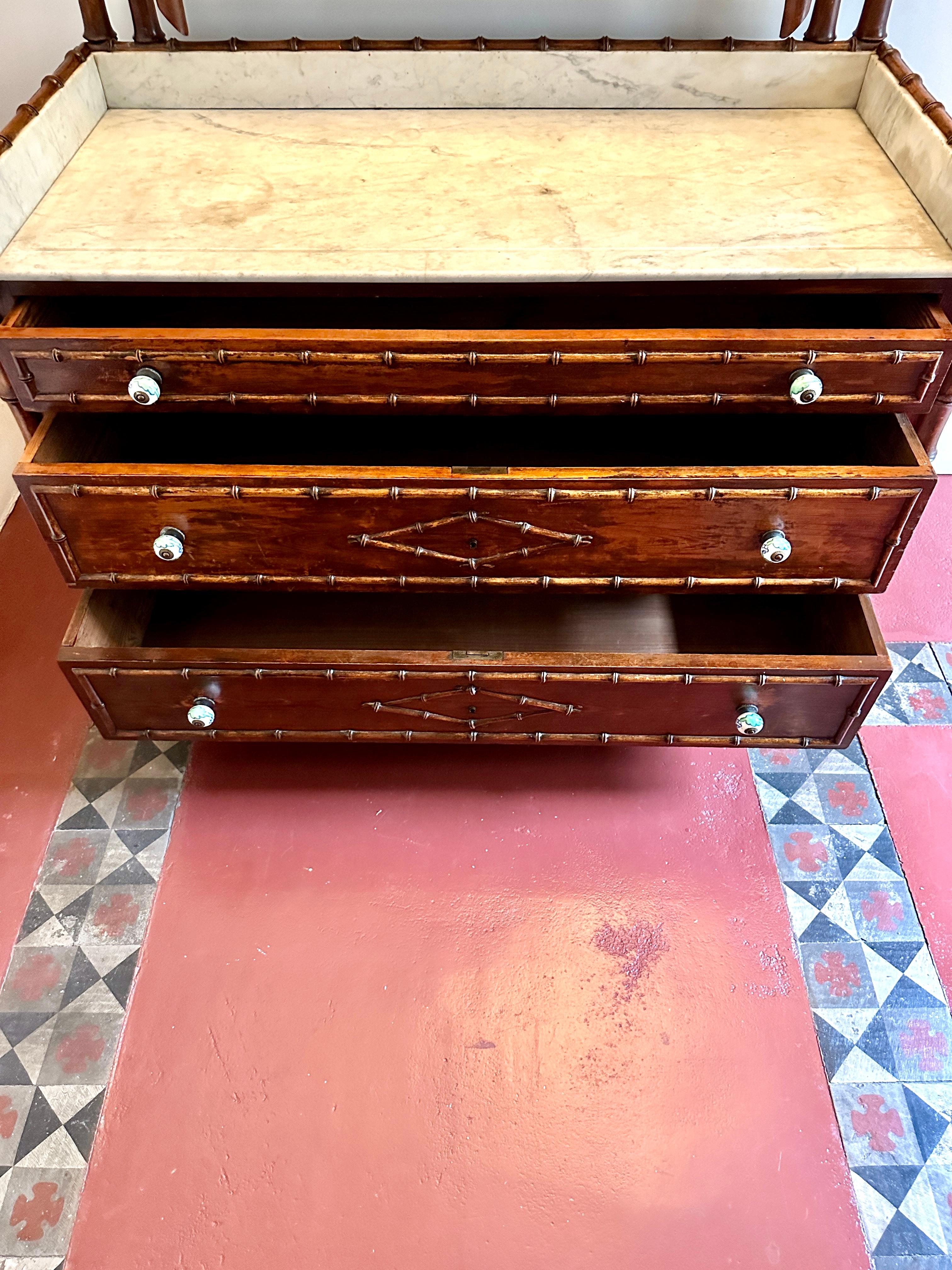 C19th French Faux Bamboo & Marble Dresser For Sale 1