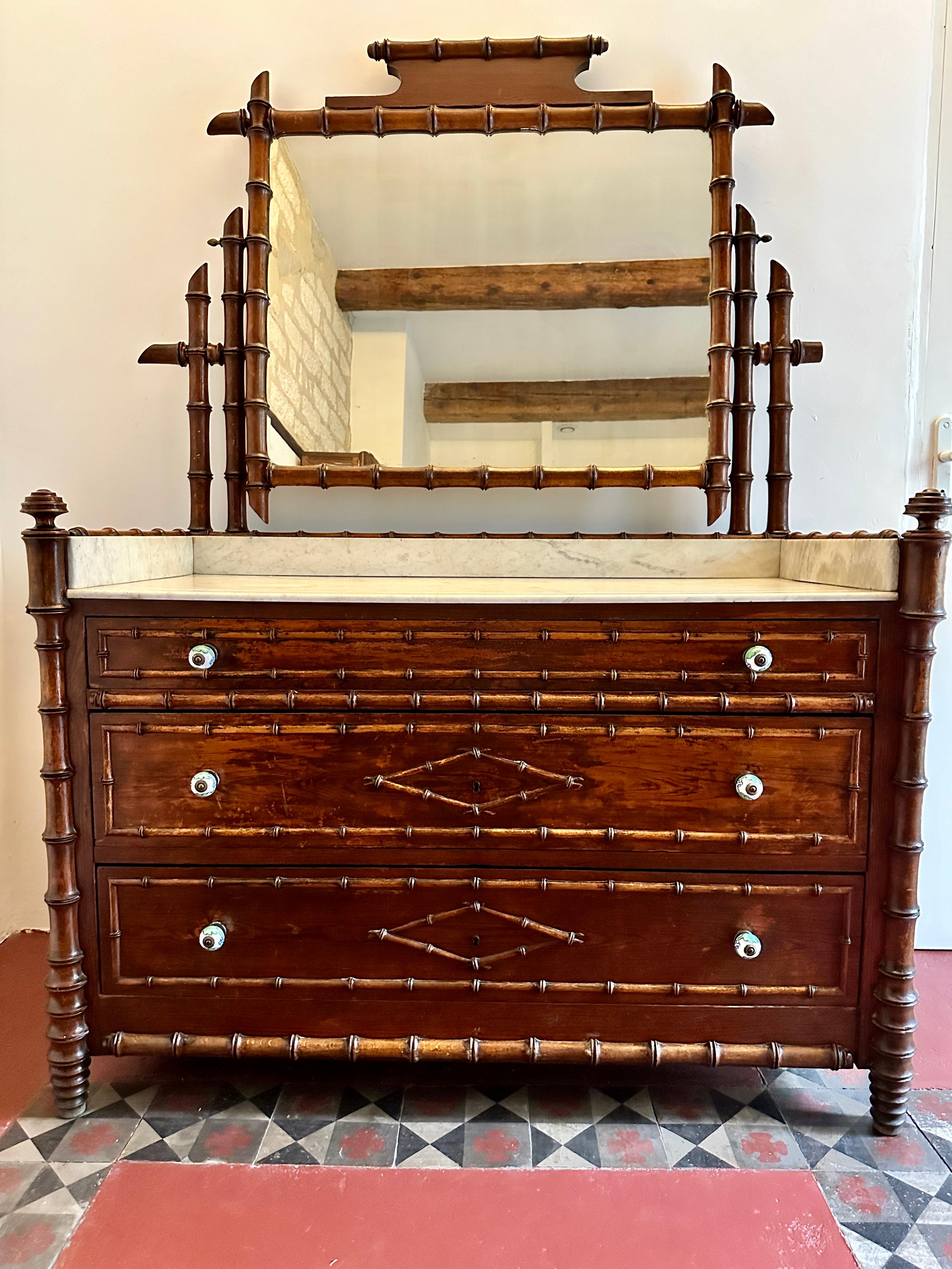 C19th French Faux Bamboo & Marble Dresser For Sale 2