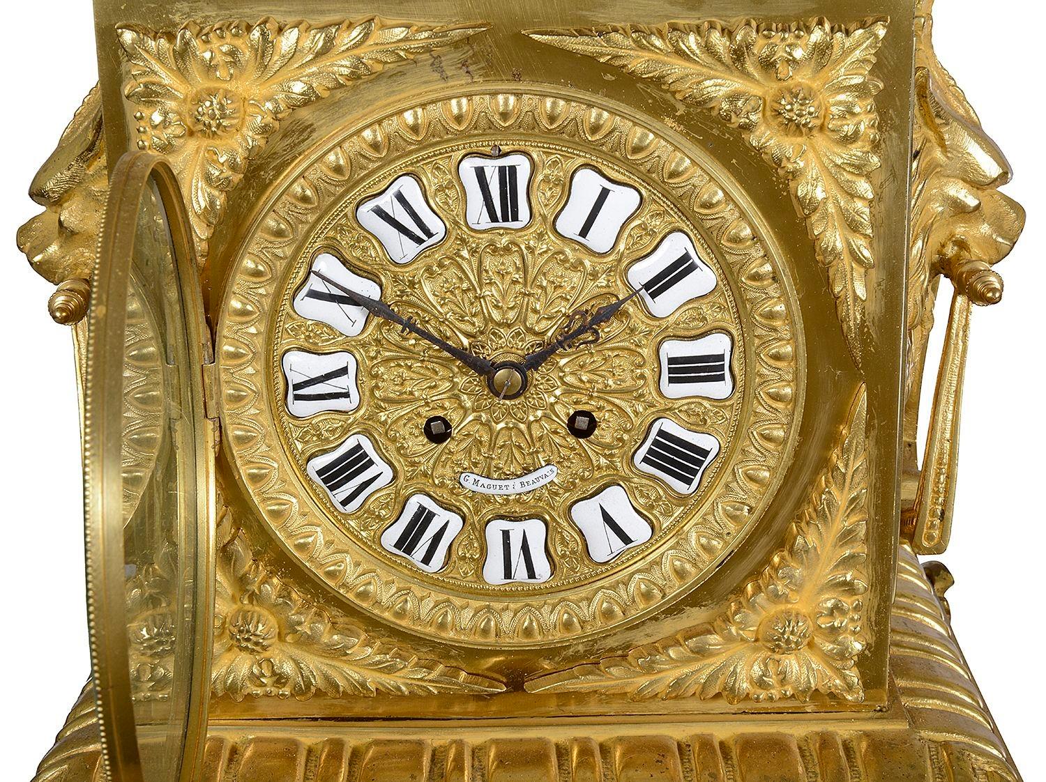 C19th French Gilded ormolu Clock set. For Sale 4