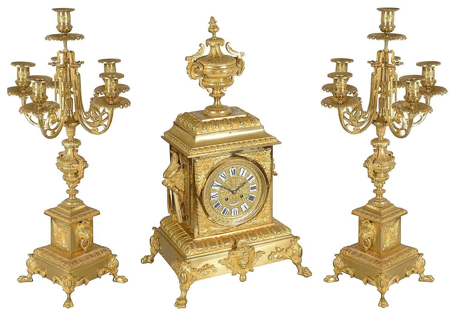 Louis XVI C19th French Gilded ormolu Clock set. For Sale