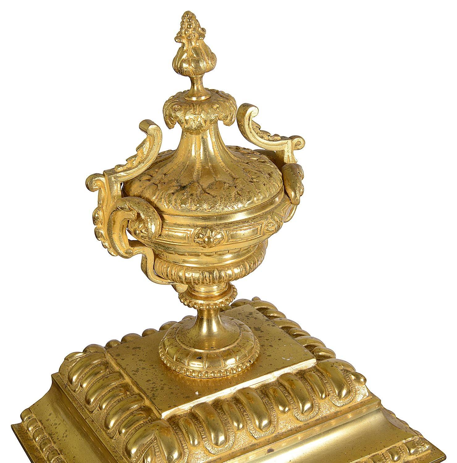 Gilt C19th French Gilded ormolu Clock set. For Sale