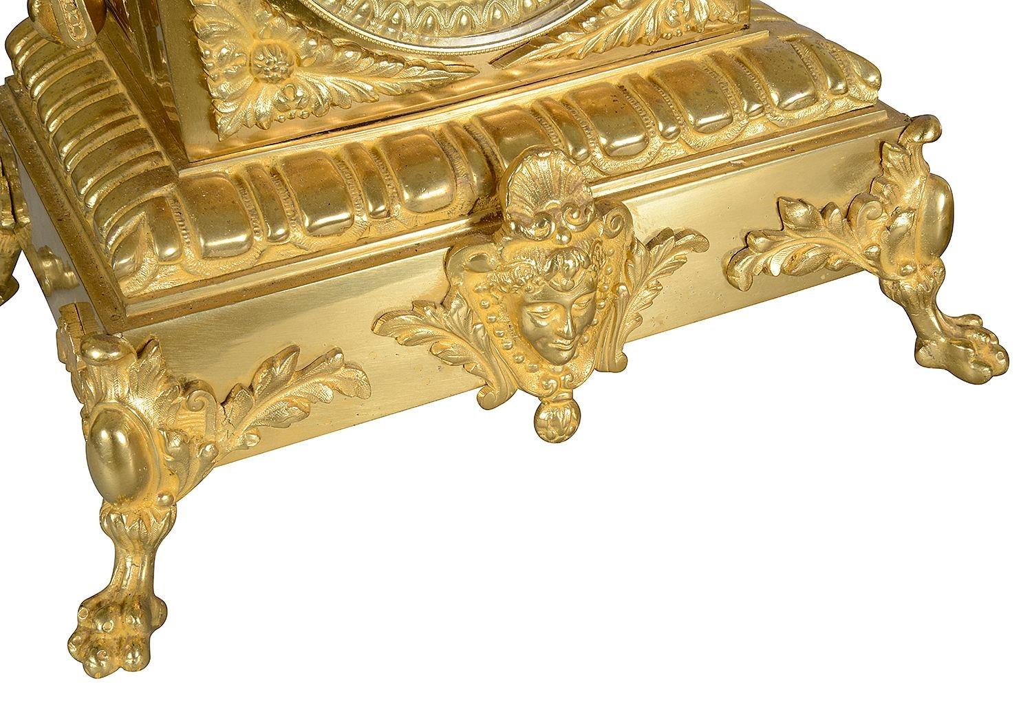 C19th French Gilded ormolu Clock set. In Good Condition For Sale In Brighton, Sussex