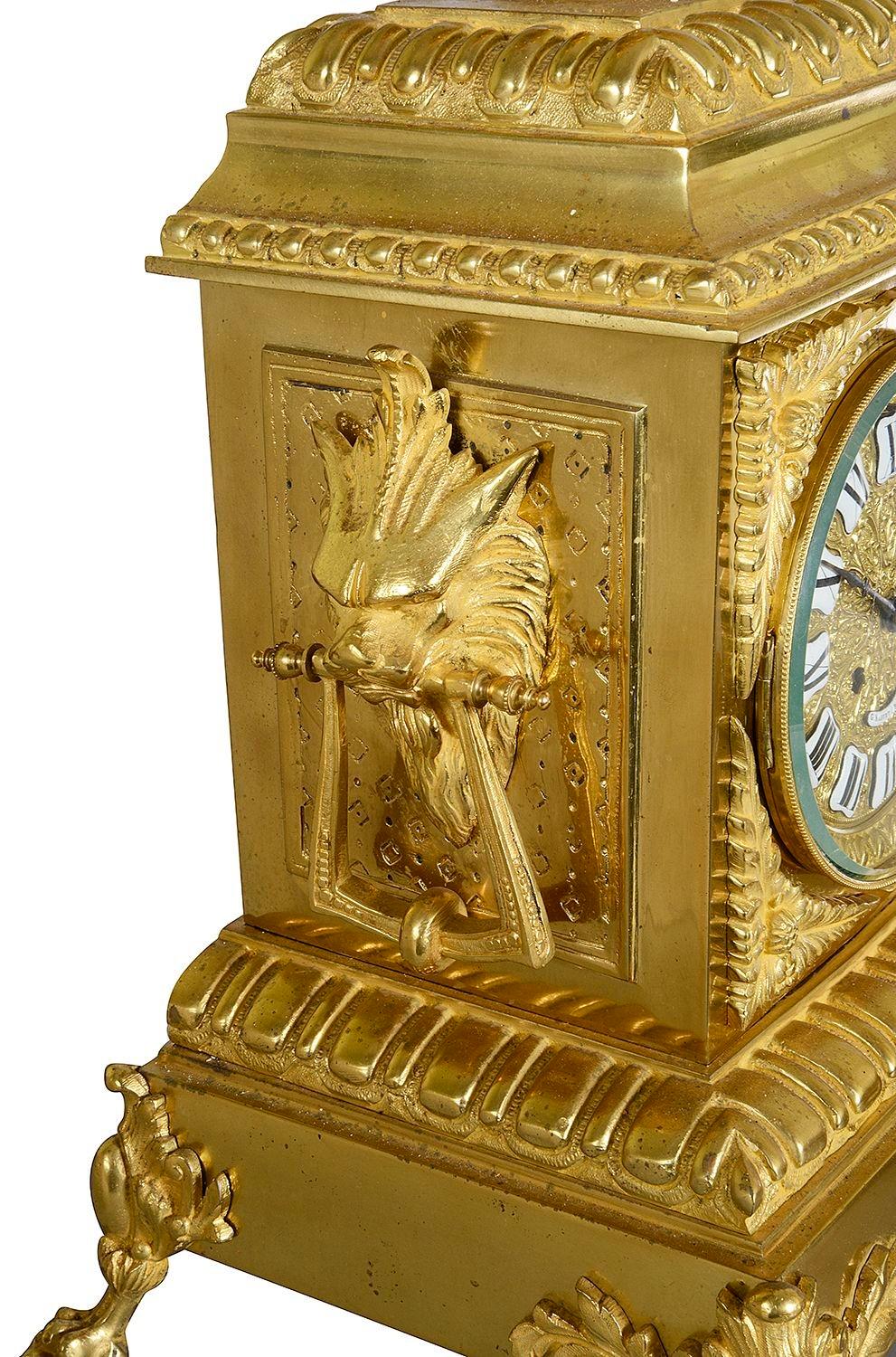 C19th French Gilded ormolu Clock set. For Sale 1