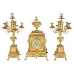 C19th French Gilded ormolu Clock set.