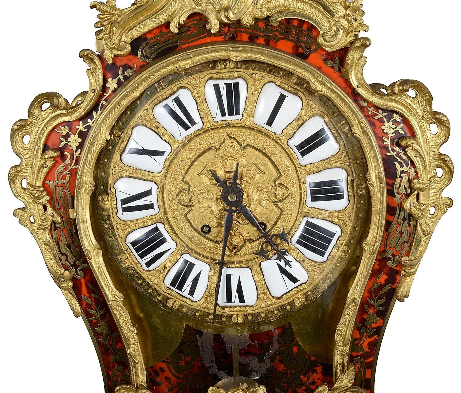 C19th French Louis XVI style Boulle mantel clock. 86cm high In Good Condition For Sale In Brighton, Sussex