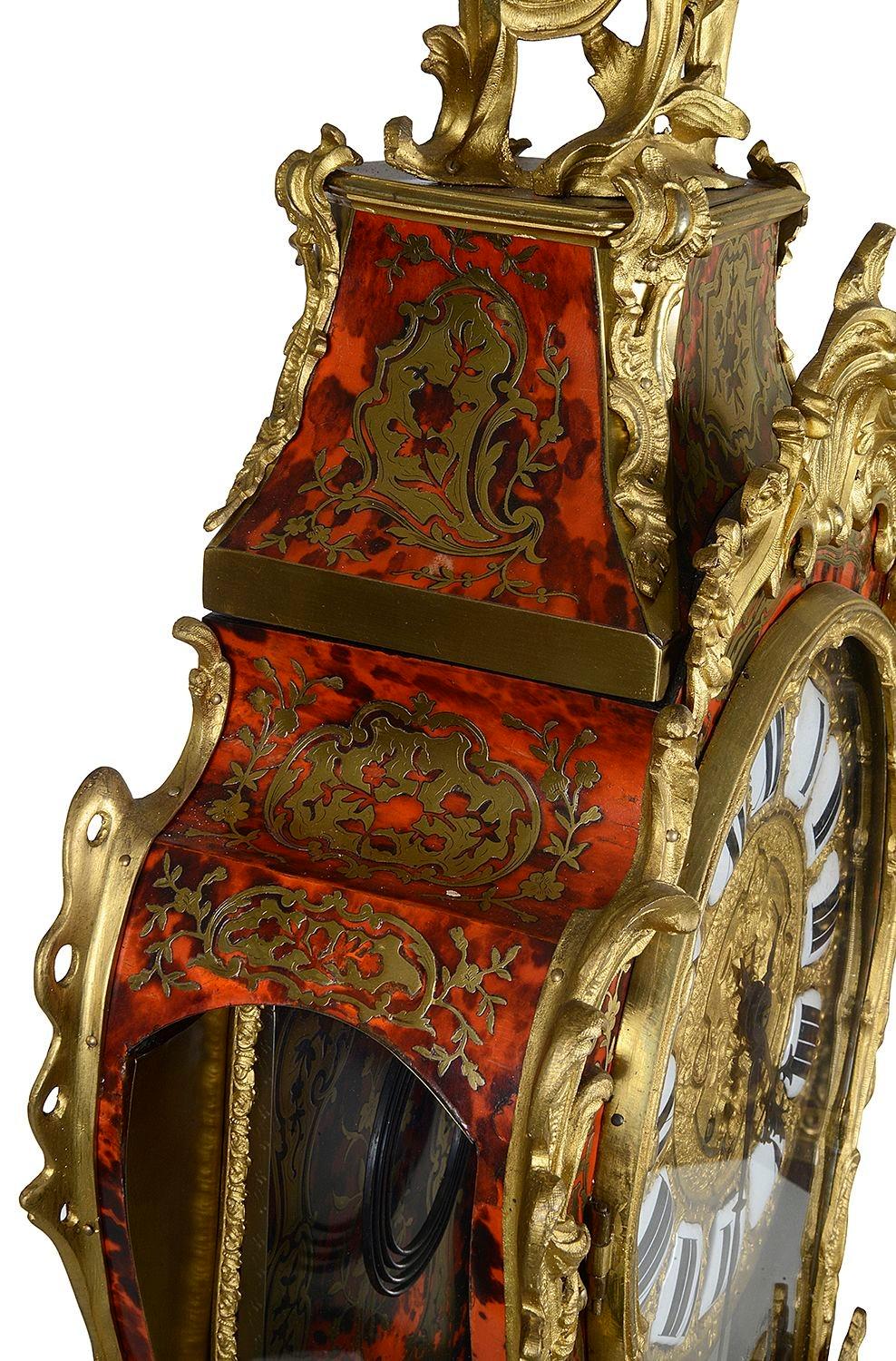 19th Century C19th French Louis XVI style Boulle mantel clock. 86cm high For Sale