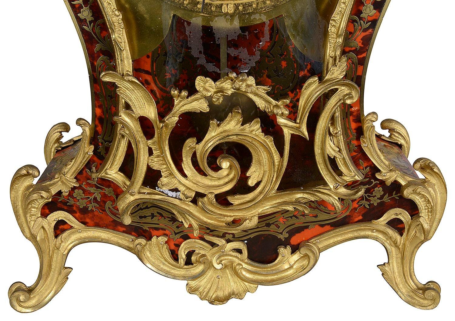 Tortoise Shell C19th French Louis XVI style Boulle mantel clock. 86cm high For Sale