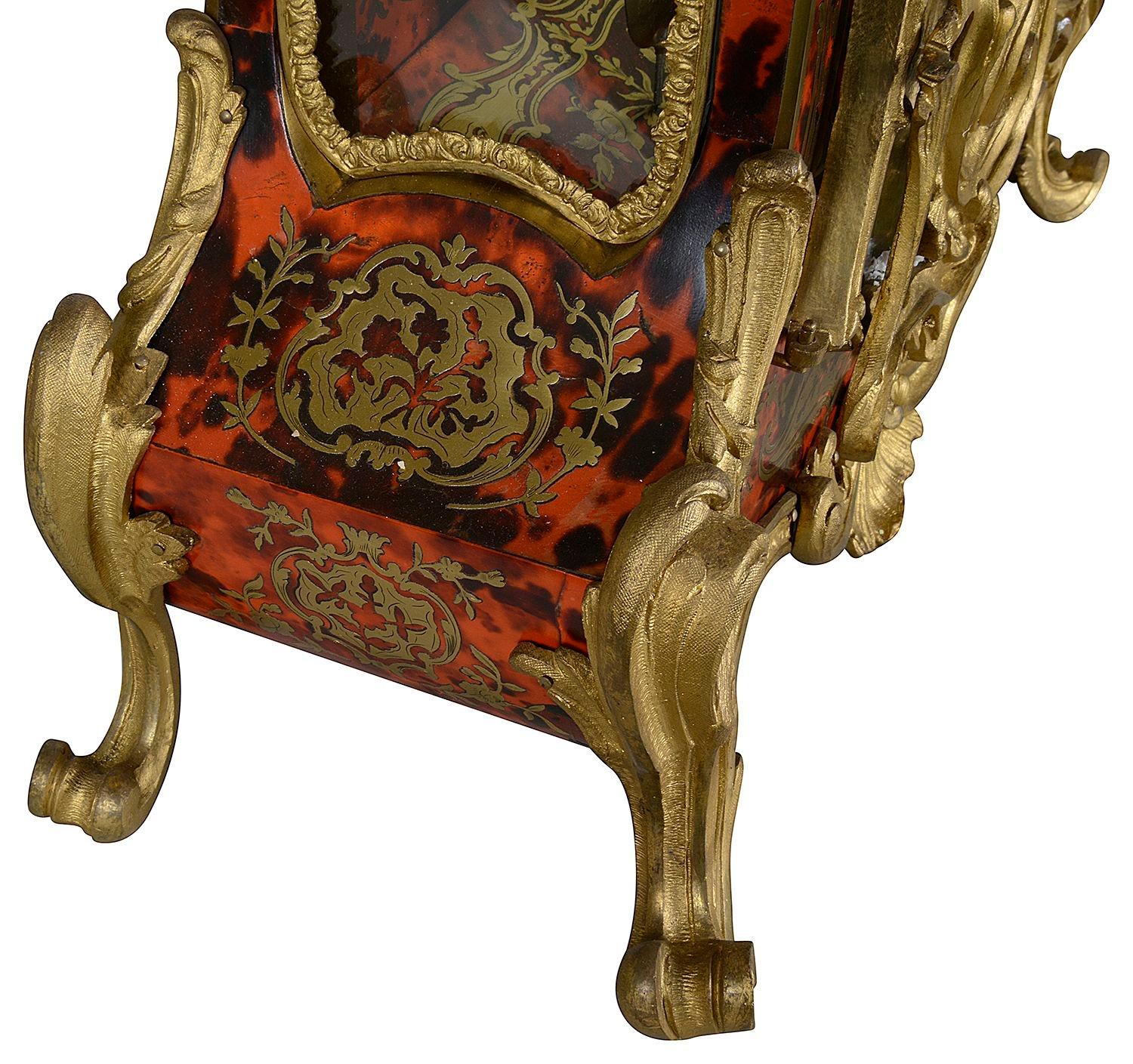 C19th French Louis XVI style Boulle mantel clock. 86cm high For Sale 1