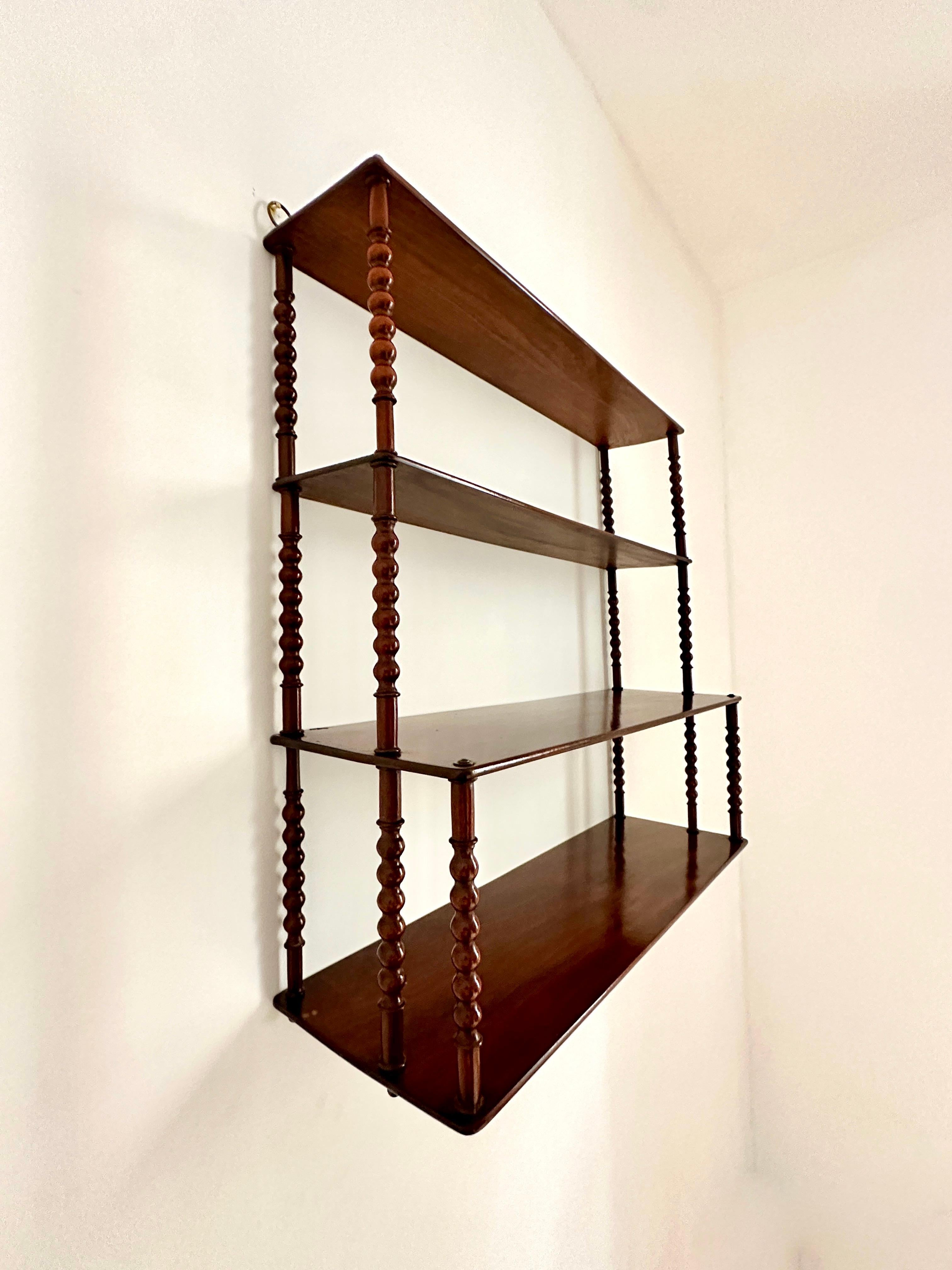 Turned C19th French Mahogany Bobbin Shelf