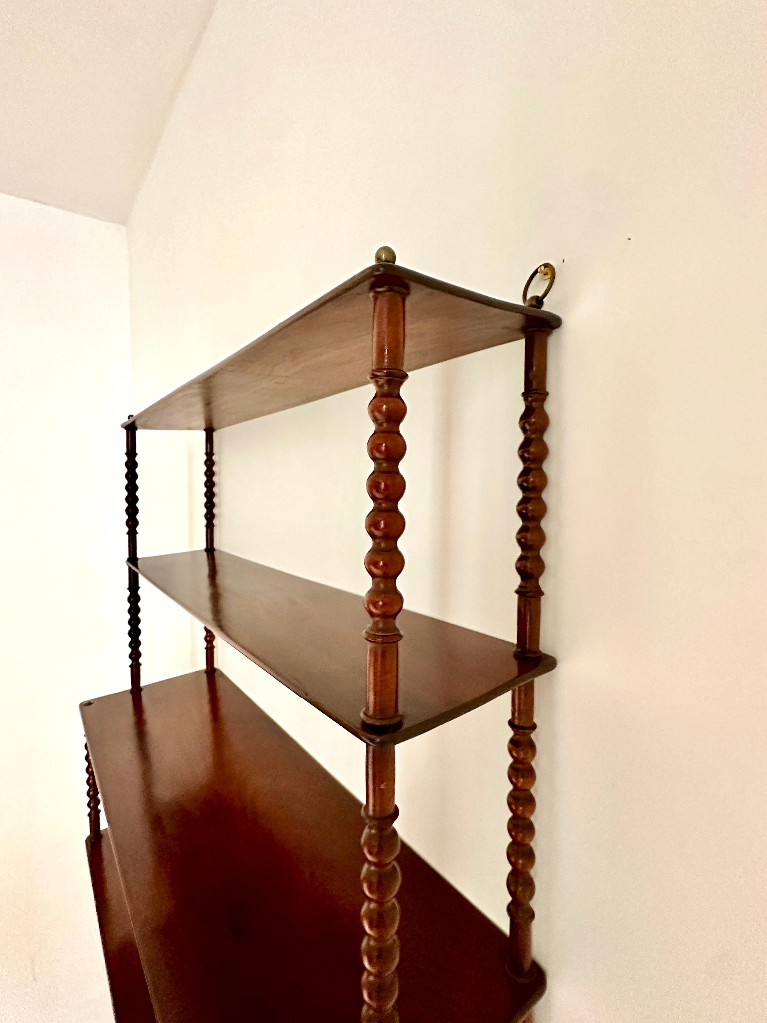 Mid-19th Century C19th French Mahogany Bobbin Shelf