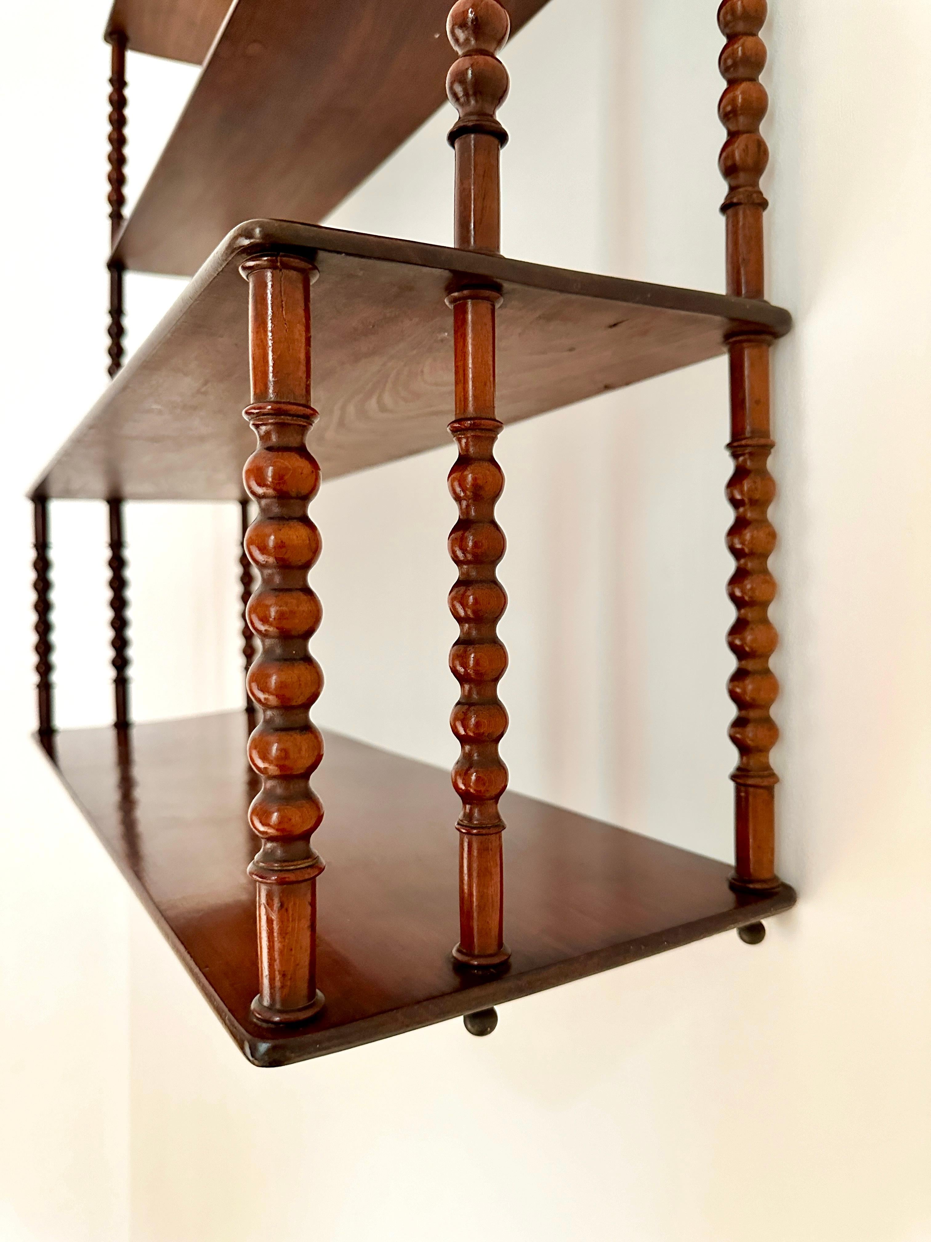 Brass C19th French Mahogany Bobbin Shelf